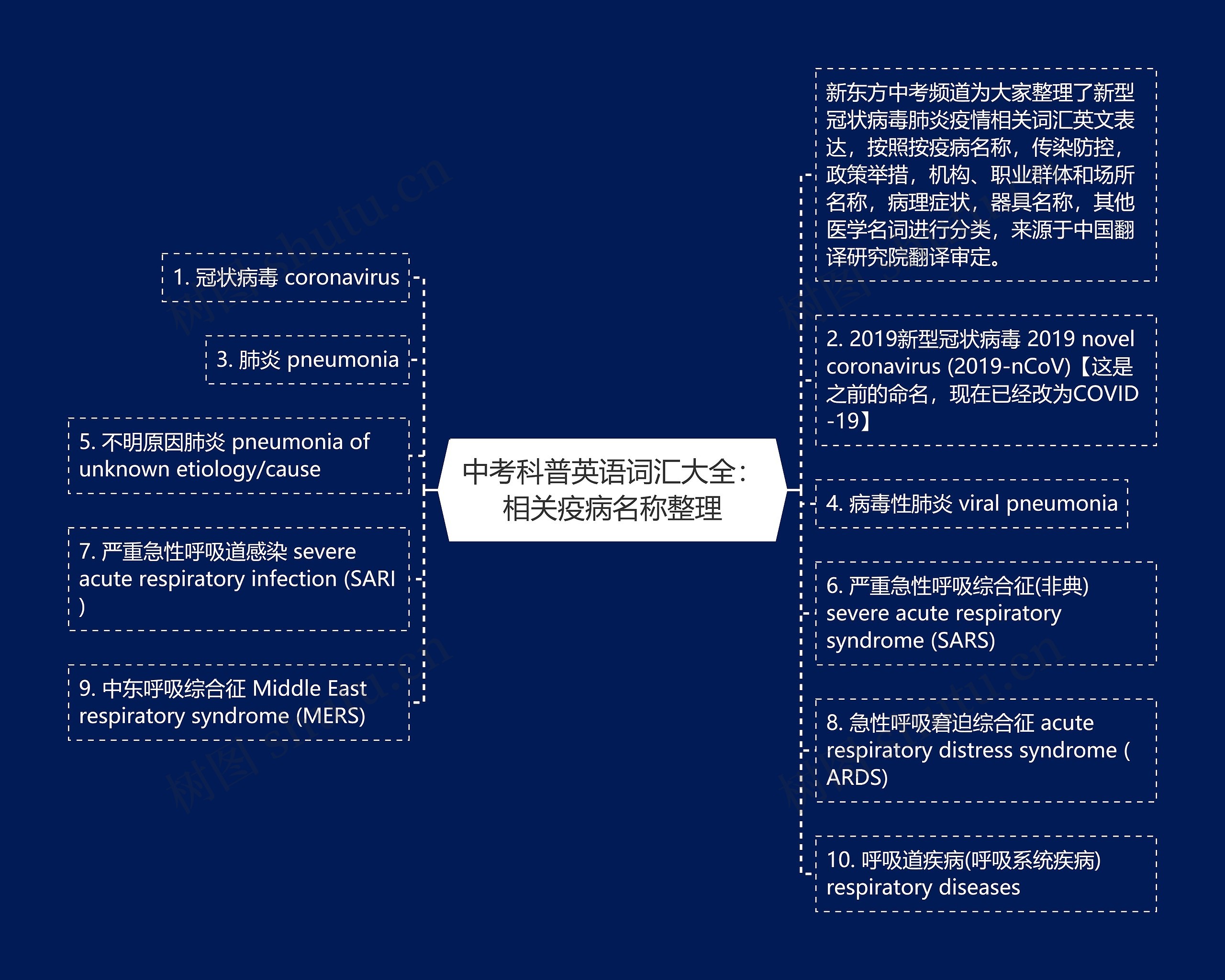 中考科普英语词汇大全：相关疫病名称整理思维导图