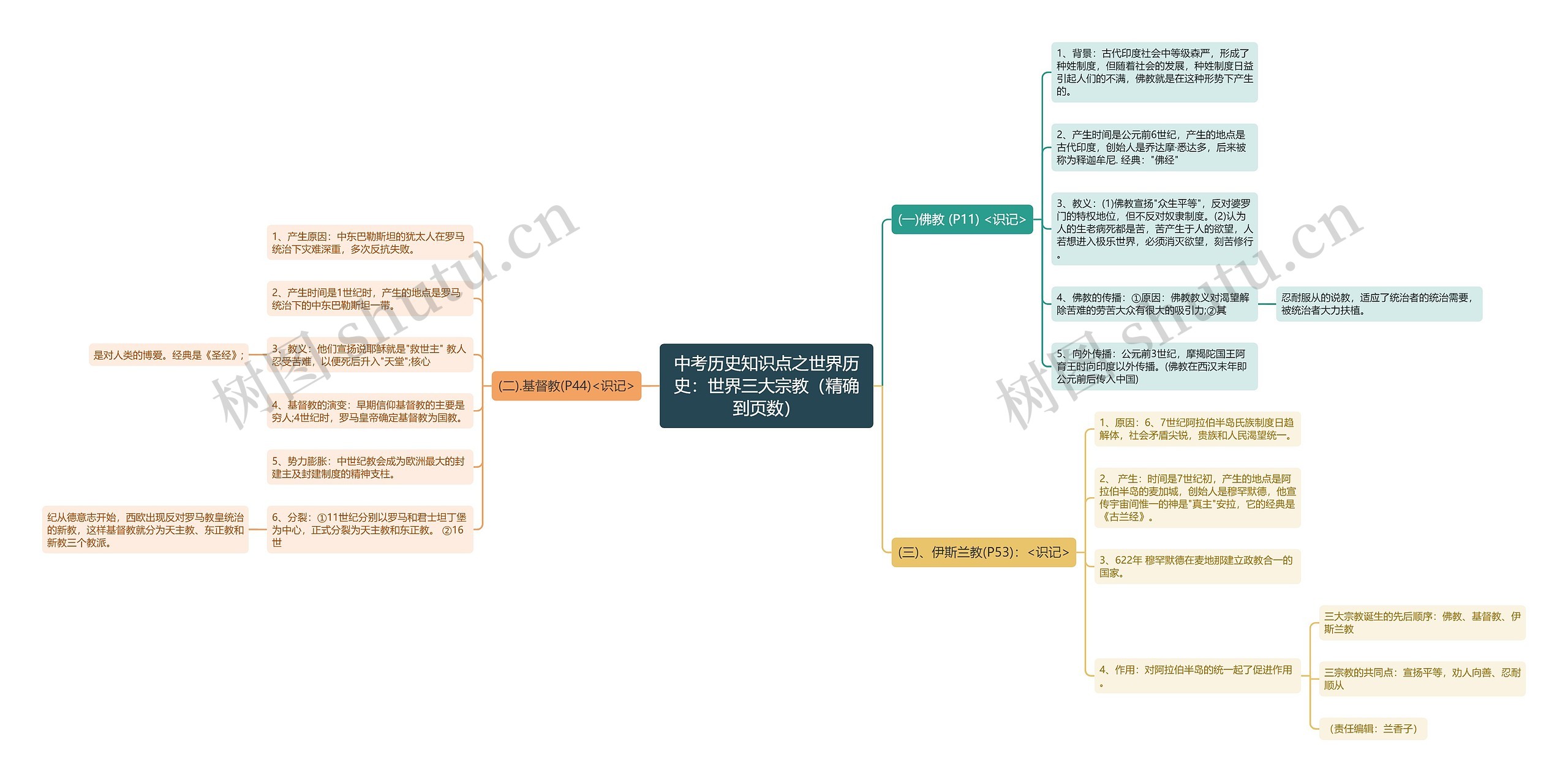 中考历史知识点之世界历史：世界三大宗教（精确到页数）思维导图