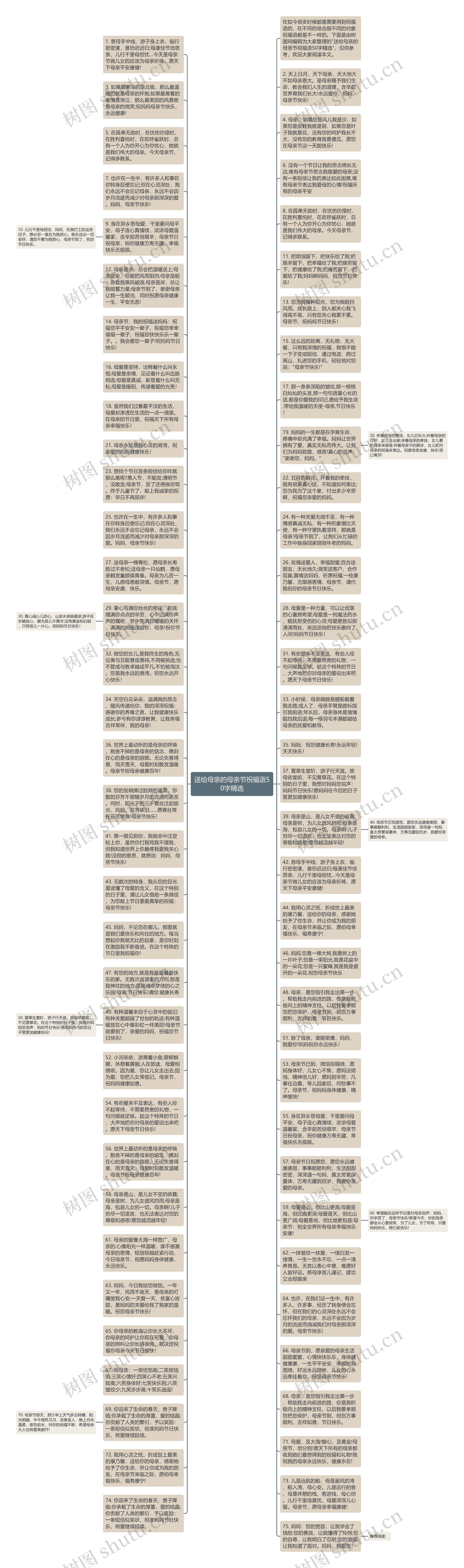 送给母亲的母亲节祝福语50字精选思维导图