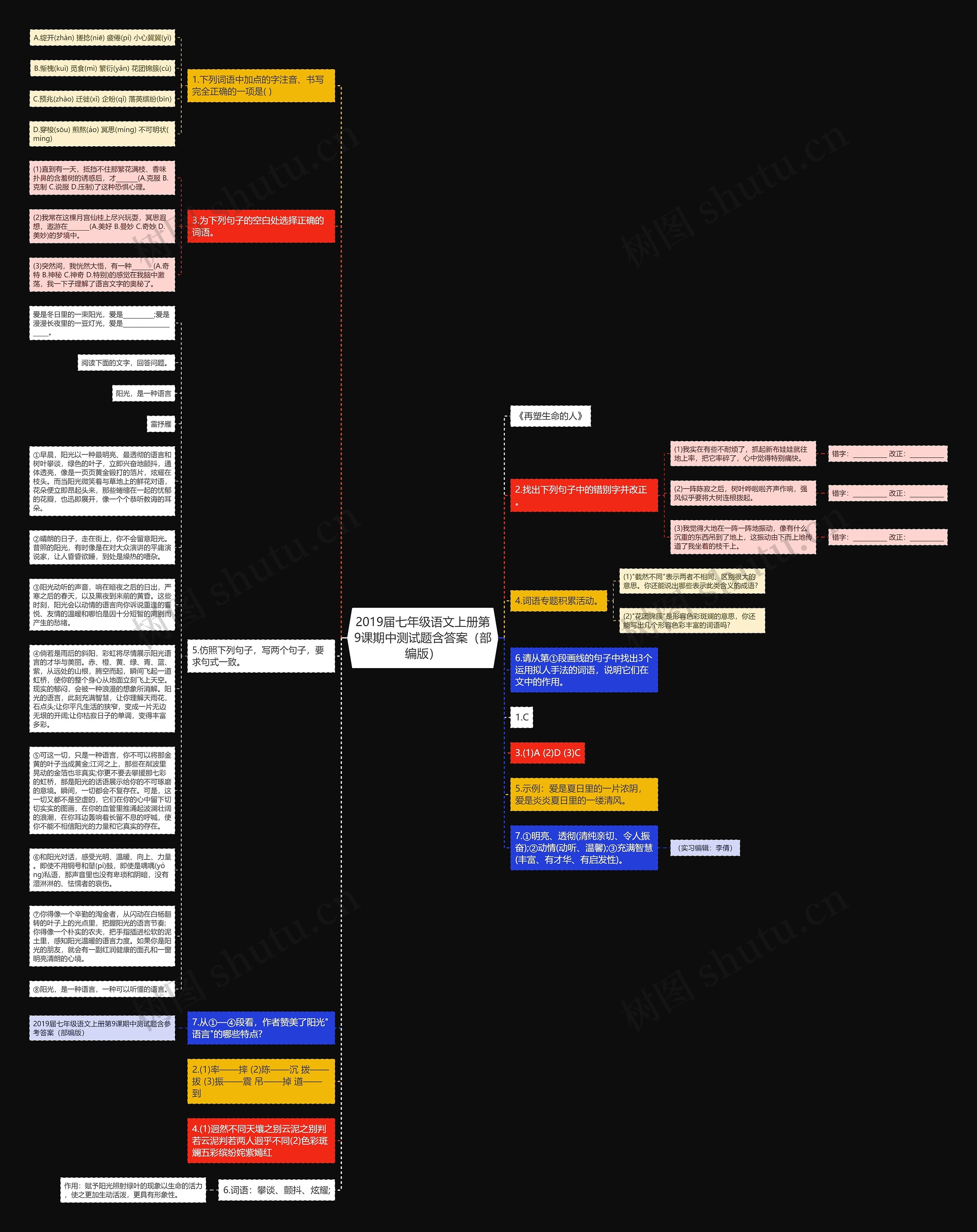 2019届七年级语文上册第9课期中测试题含答案（部编版）思维导图