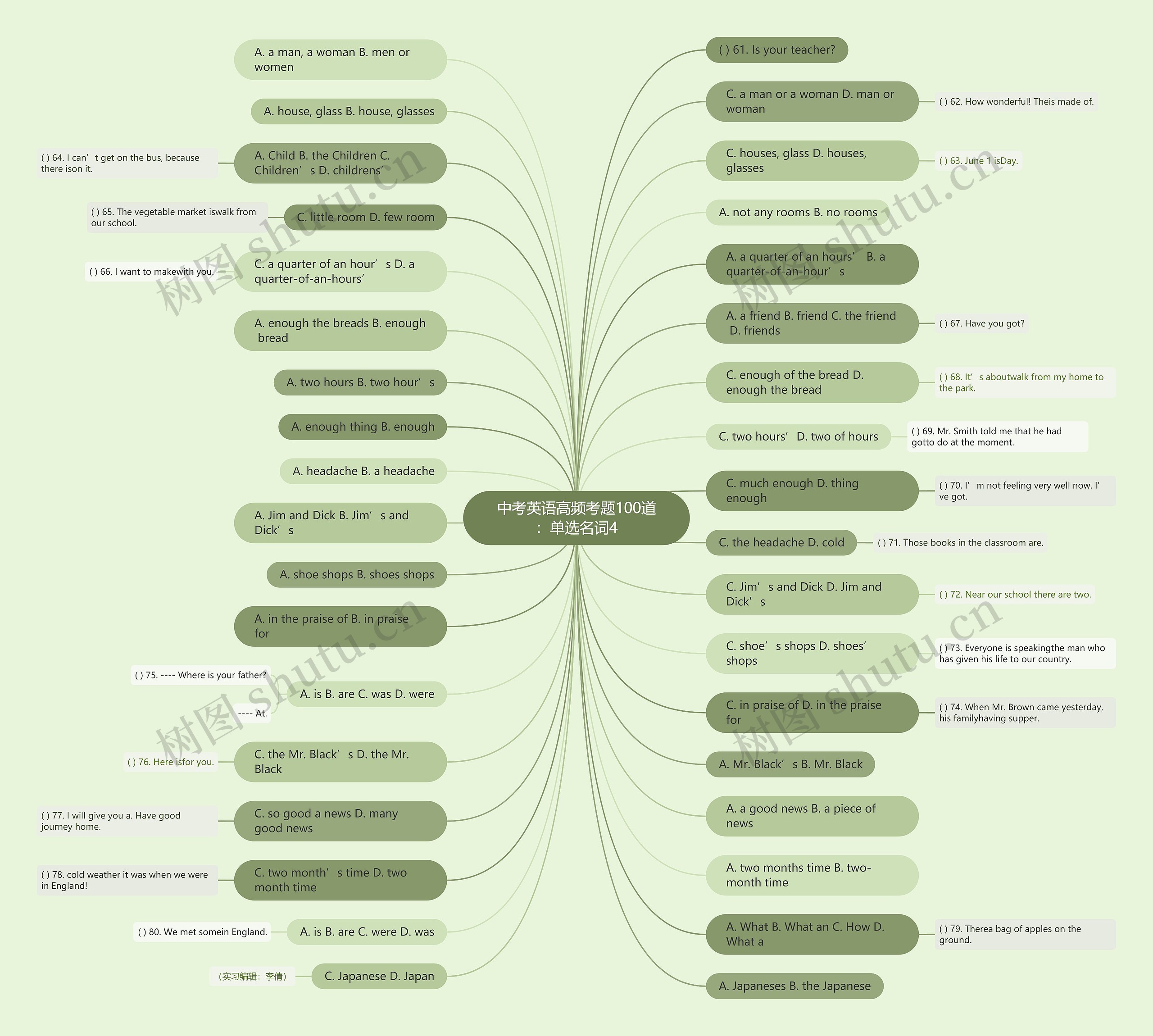 中考英语高频考题100道：单选名词4思维导图