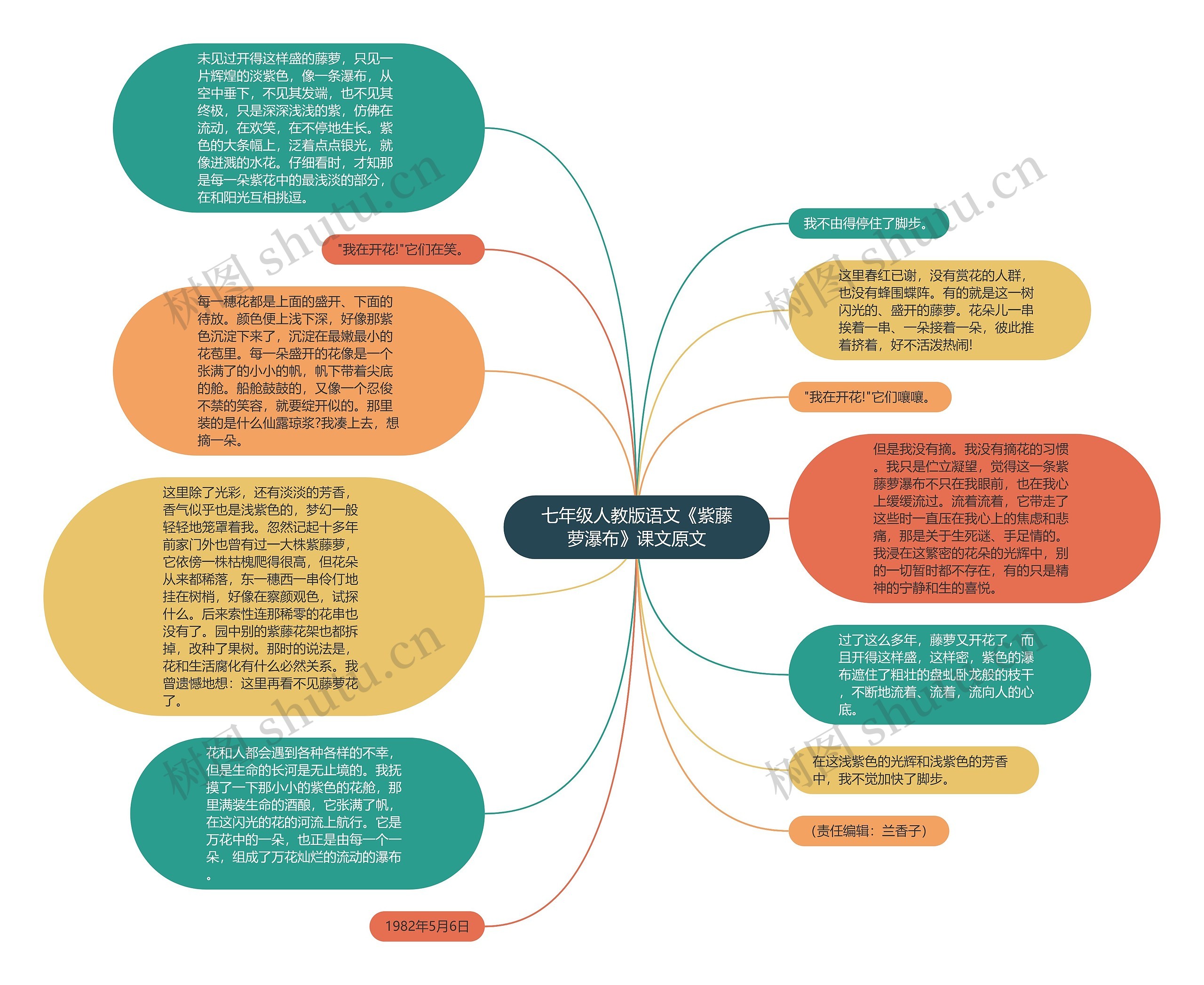 七年级人教版语文《紫藤萝瀑布》课文原文思维导图