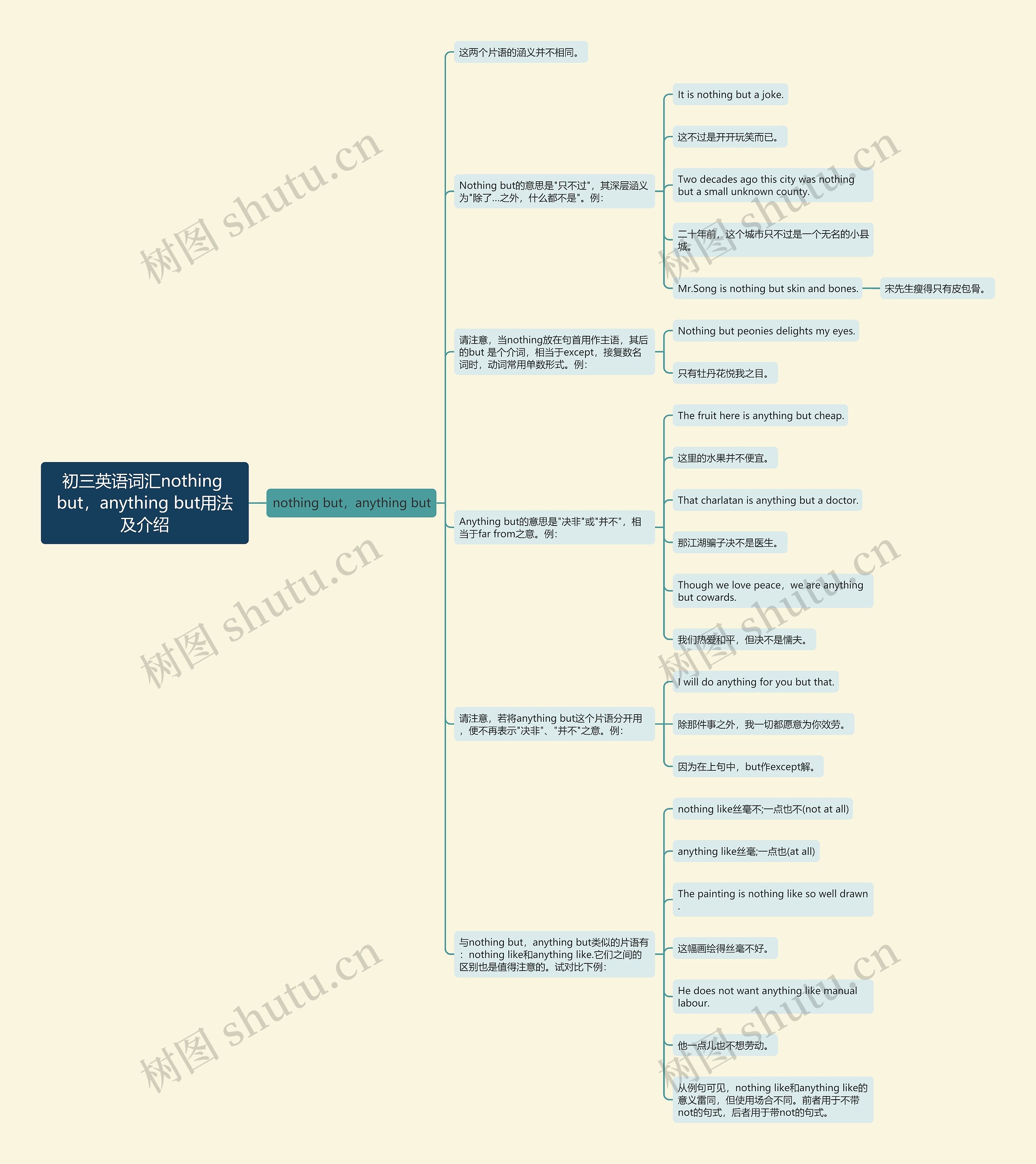 初三英语词汇nothing but，anything but用法及介绍思维导图