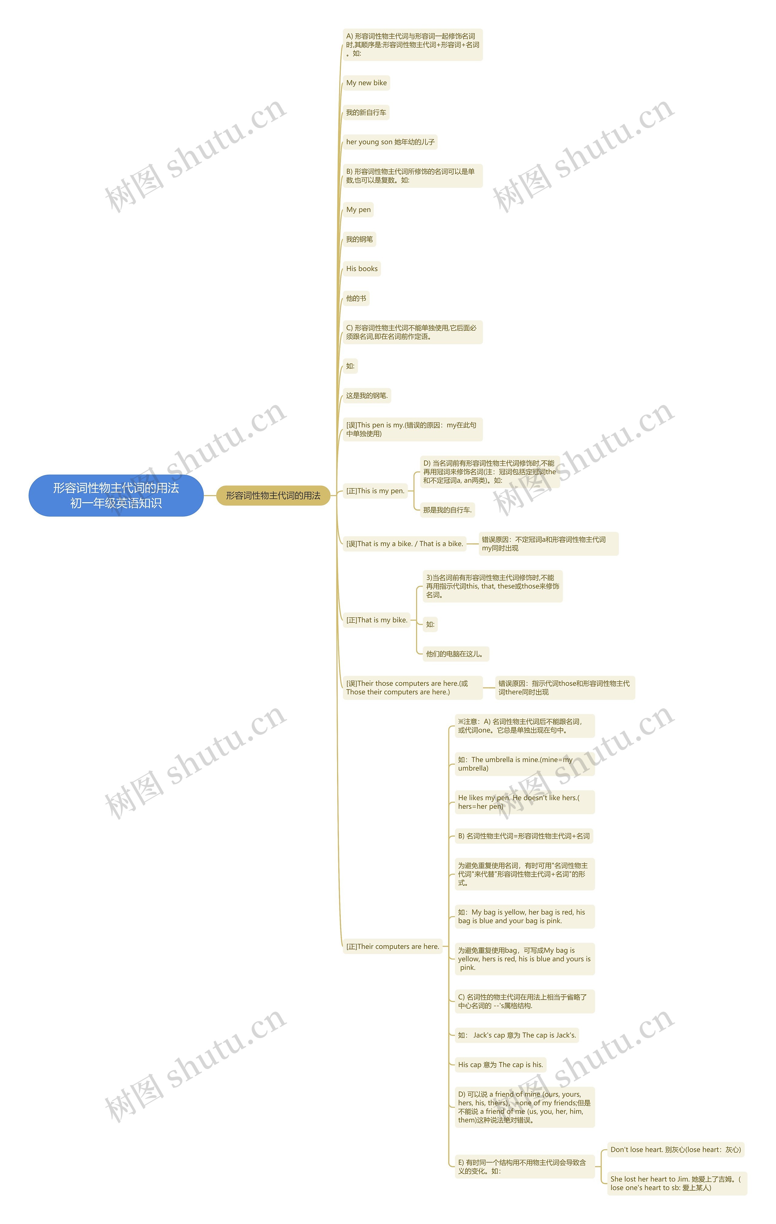 形容词性物主代词的用法初一年级英语知识思维导图