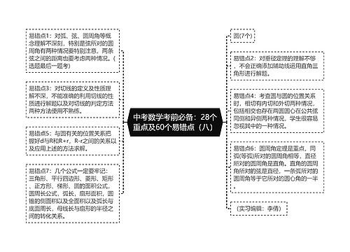 中考数学考前必备：28个重点及60个易错点（八）思维导图