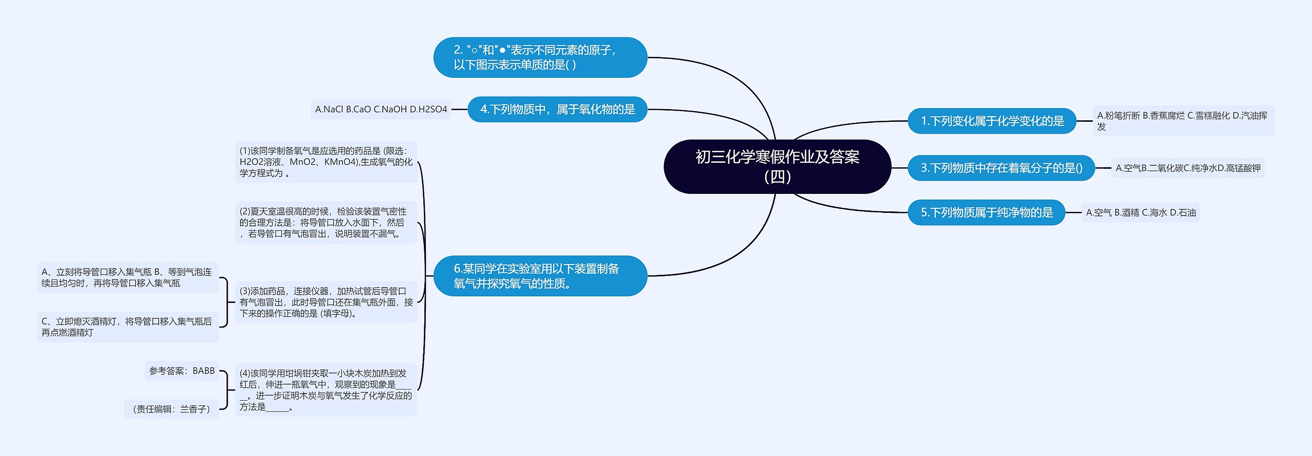 初三化学寒假作业及答案（四）思维导图