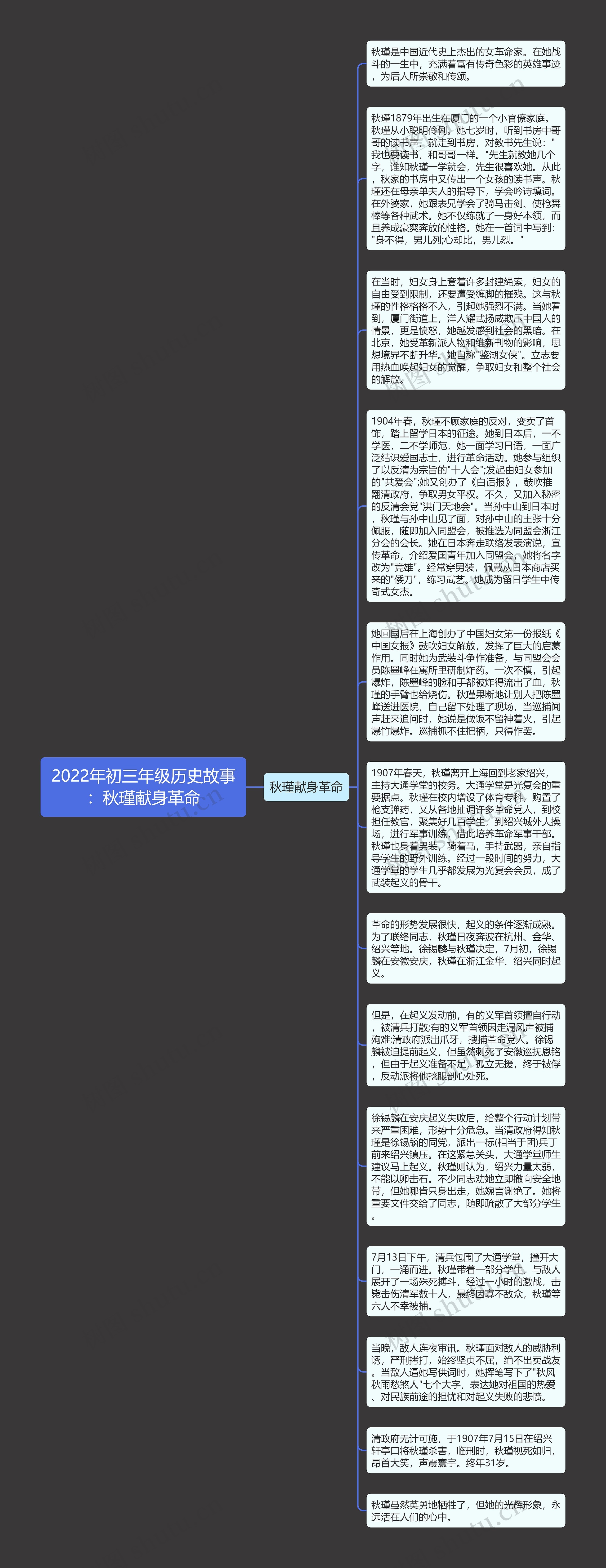2022年初三年级历史故事:秋瑾献身革命思维导图_编号c2125937-TreeMind树图
