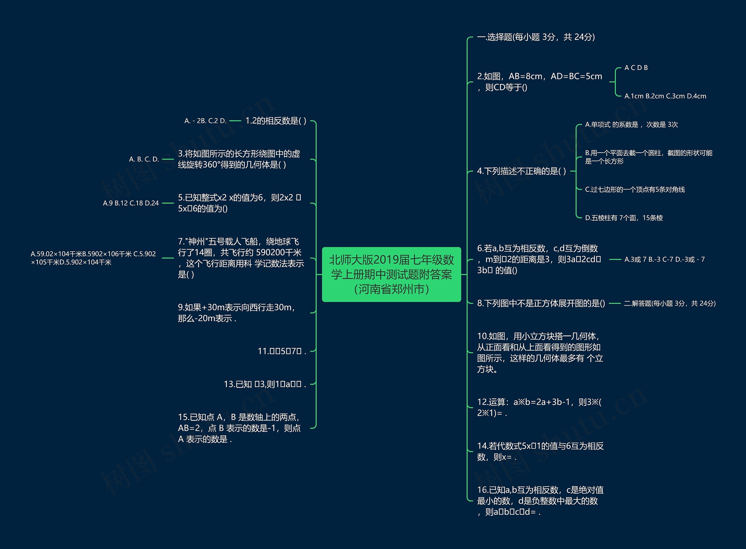 北师大版2019届七年级数学上册期中测试题附答案（河南省郑州市）