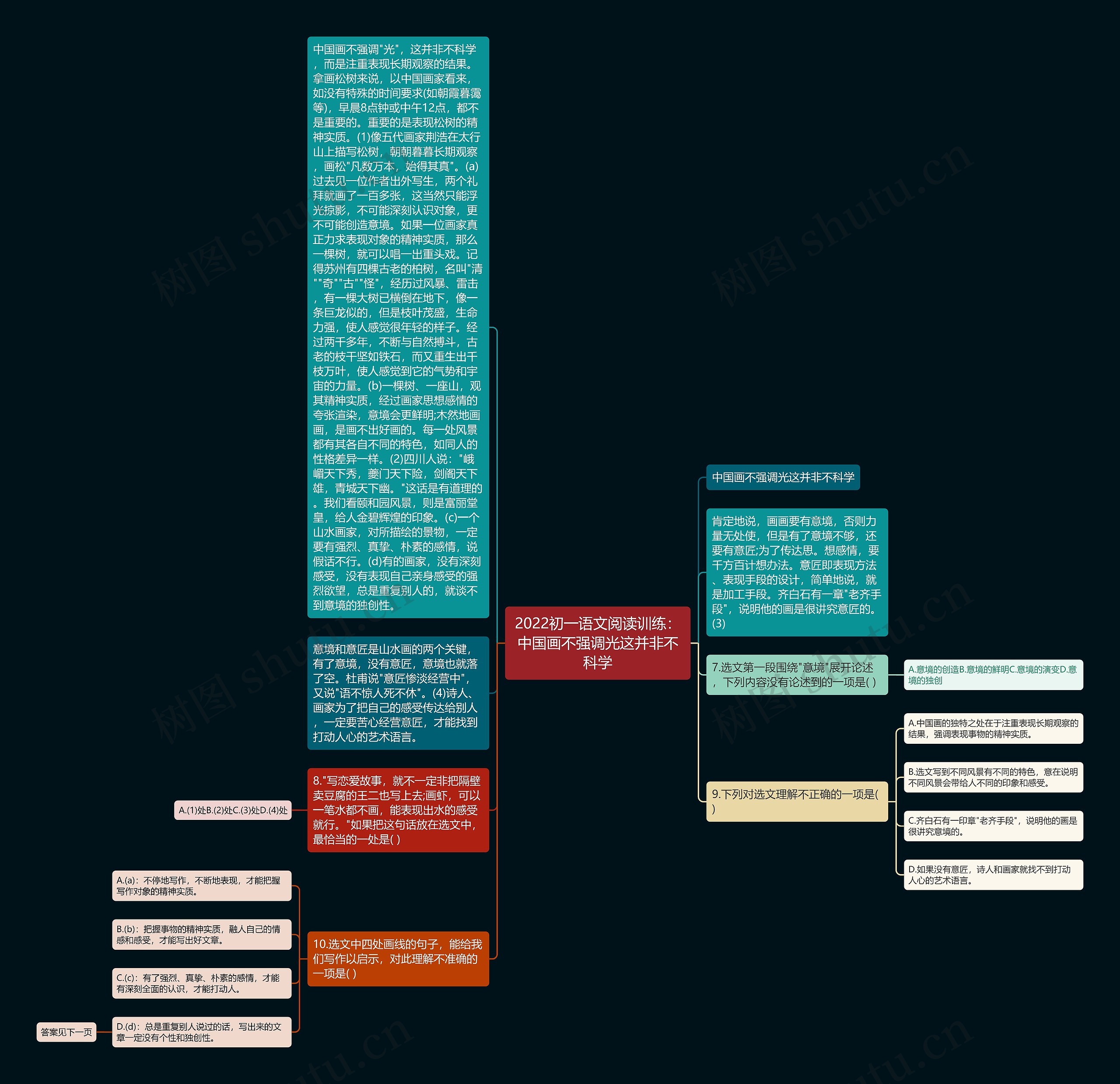 2022初一语文阅读训练：中国画不强调光这并非不科学思维导图