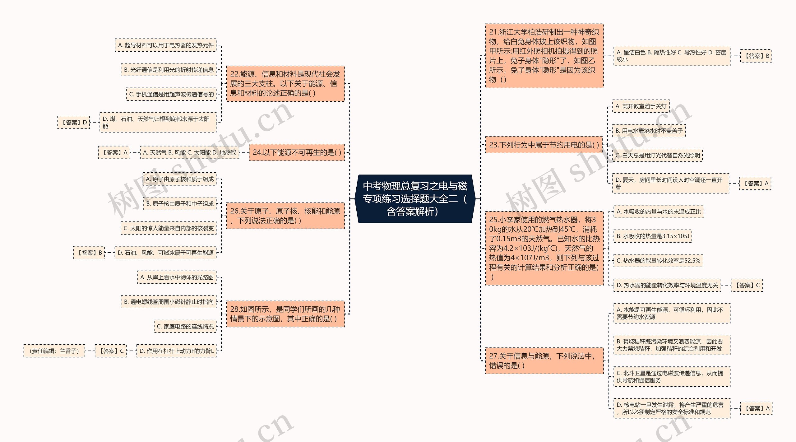 中考物理总复习之电与磁专项练习选择题大全二（含答案解析）思维导图