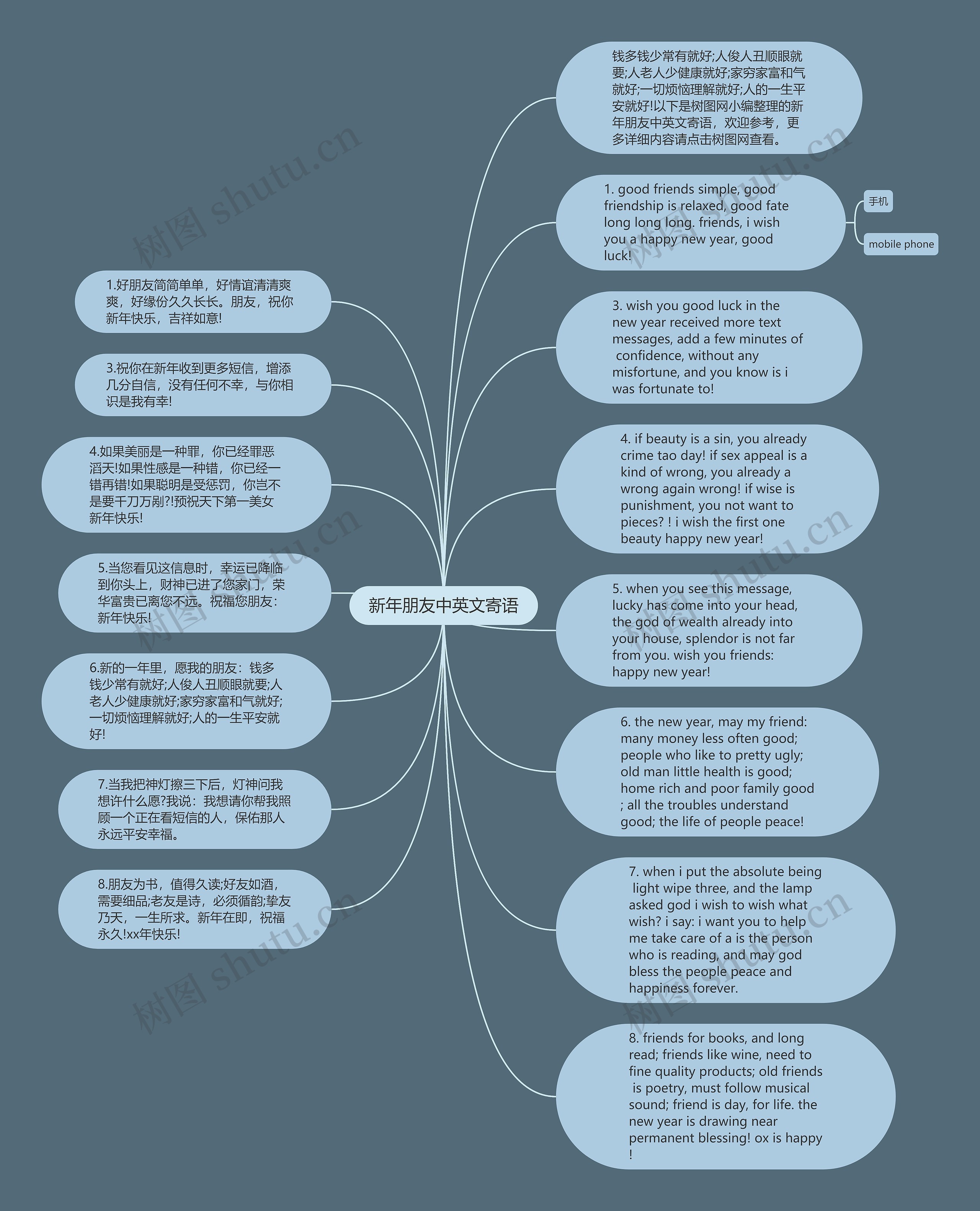 新年朋友中英文寄语思维导图