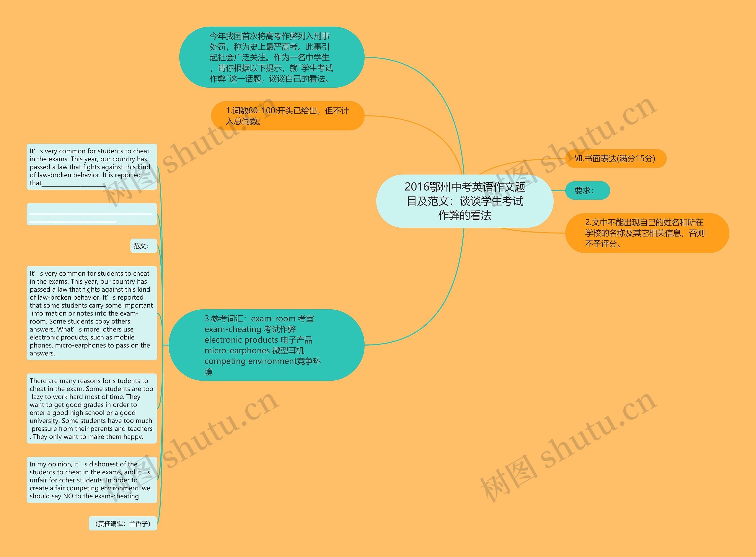 2016鄂州中考英语作文题目及范文：谈谈学生考试作弊的看法思维导图