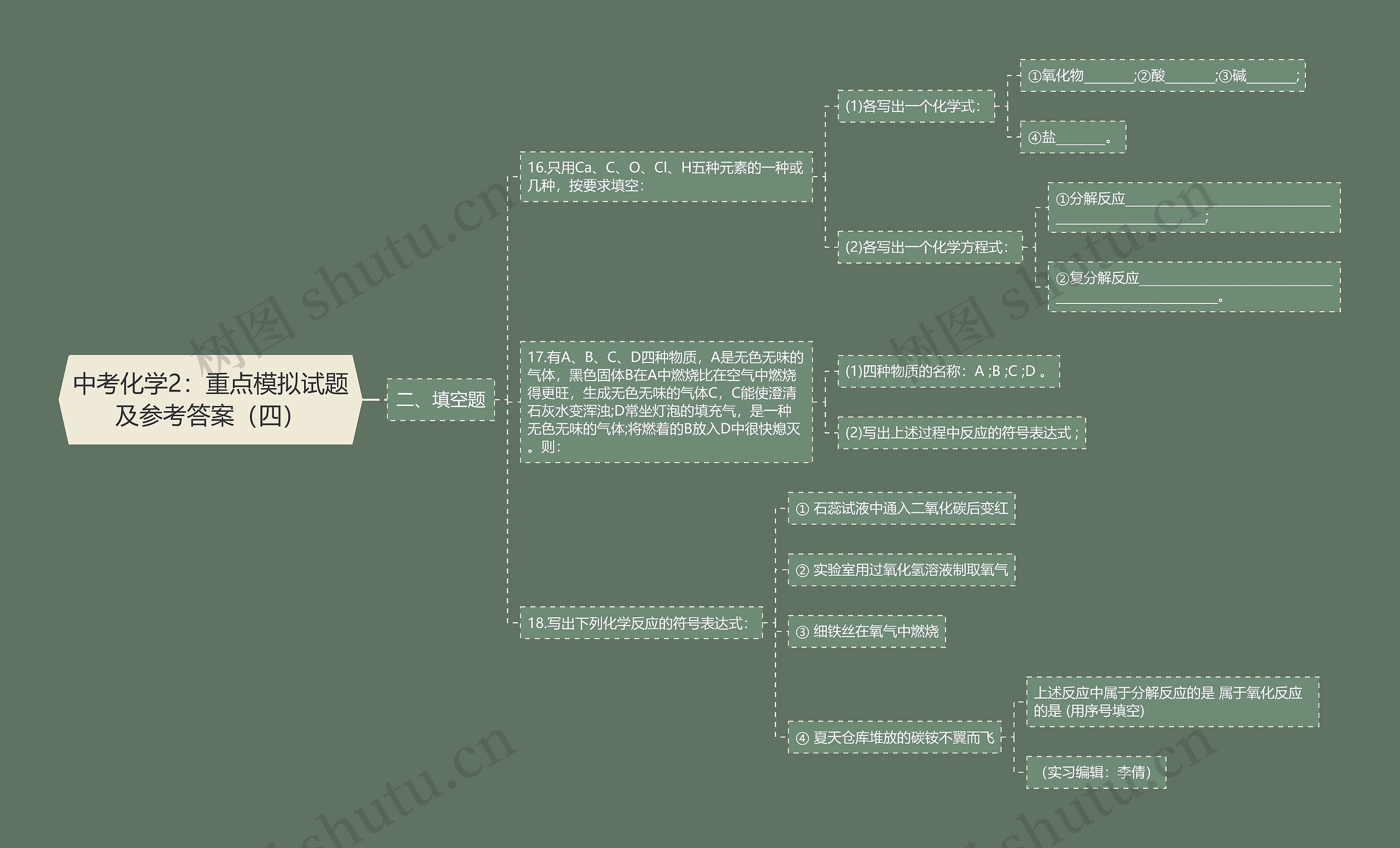 中考化学2：重点模拟试题及参考答案（四）思维导图