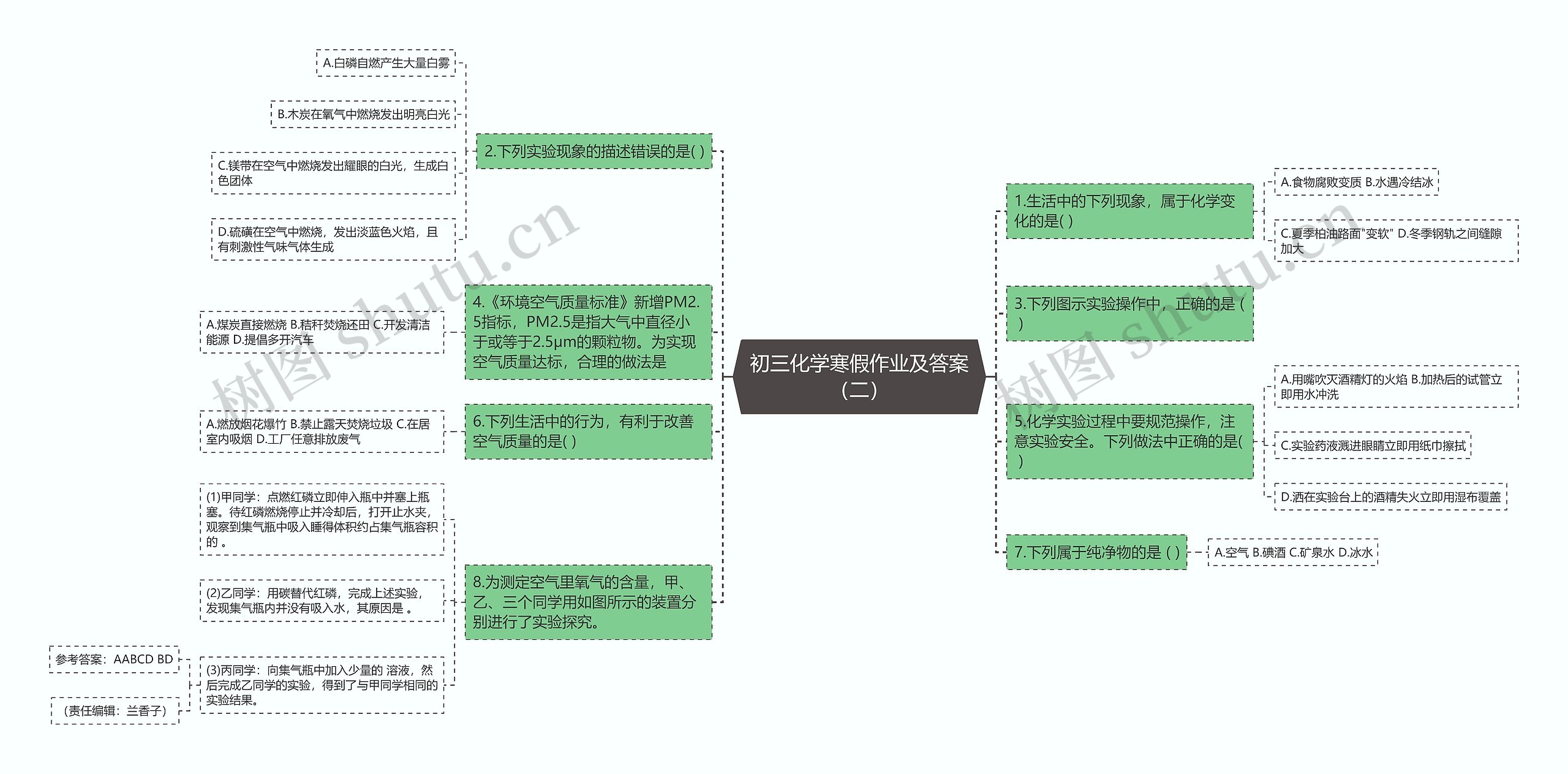 初三化学寒假作业及答案（二）思维导图