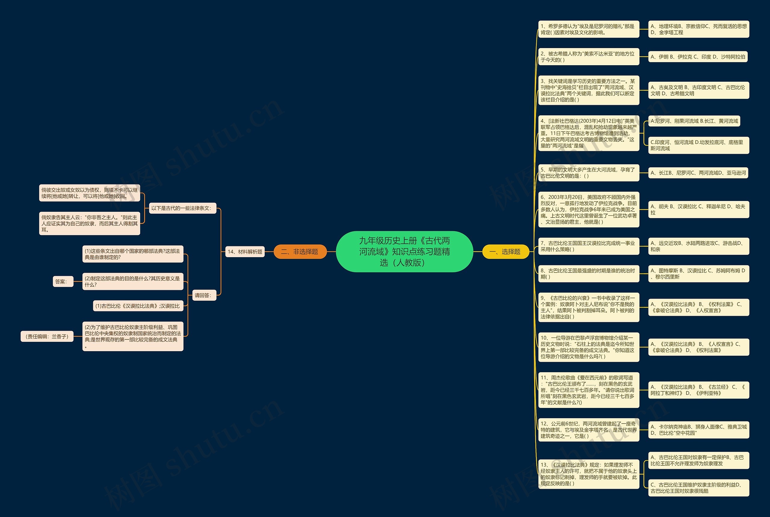 九年级历史上册《古代两河流域》知识点练习题精选（人教版）思维导图