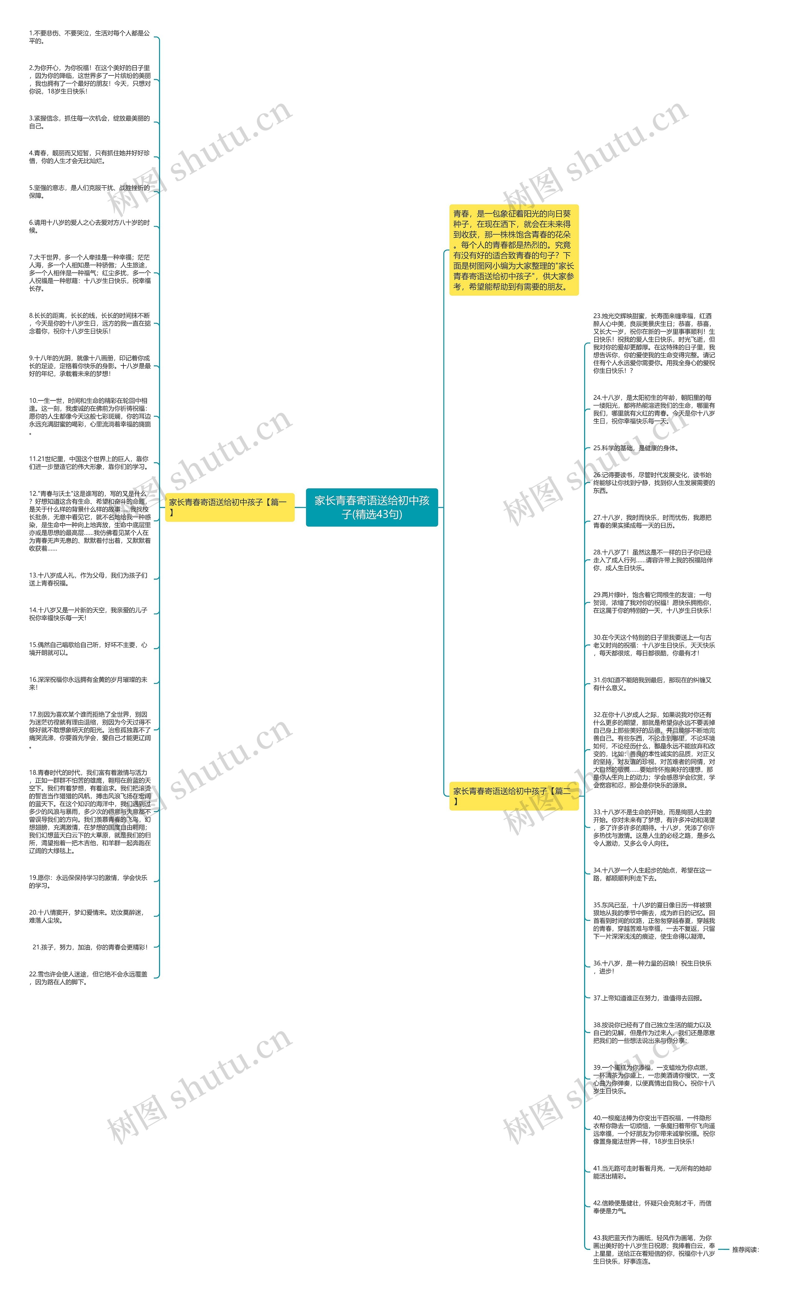 家长青春寄语送给初中孩子(精选43句)思维导图
