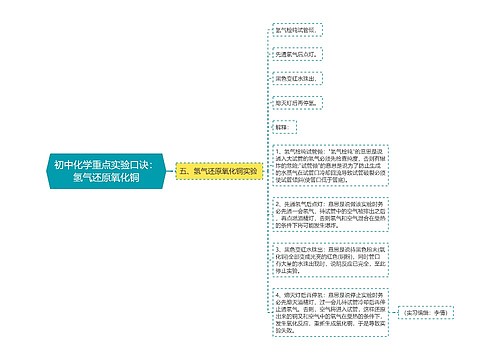 初中化学重点实验口诀：氢气还原氧化铜