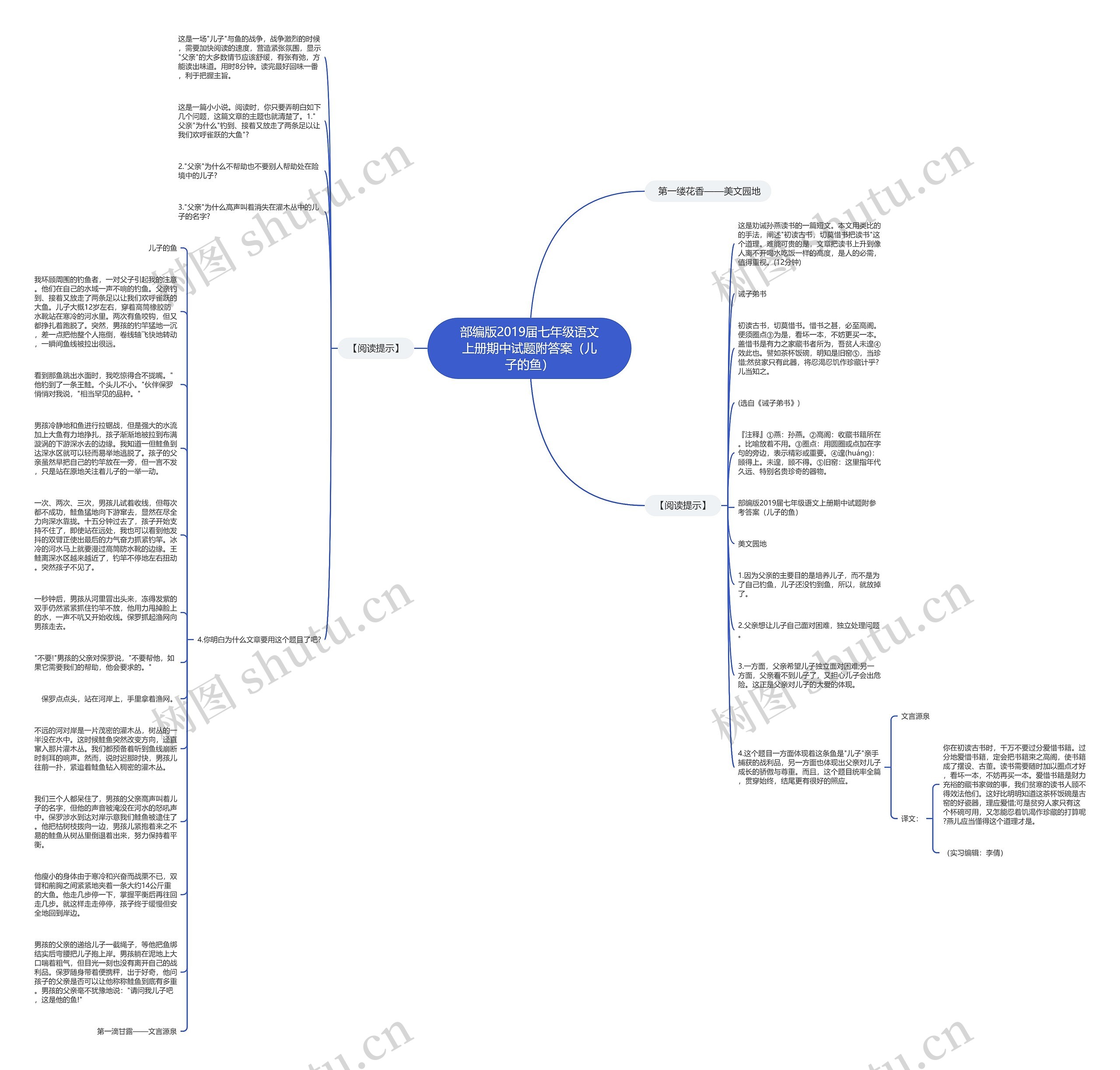 部编版2019届七年级语文上册期中试题附答案（儿子的鱼）思维导图
