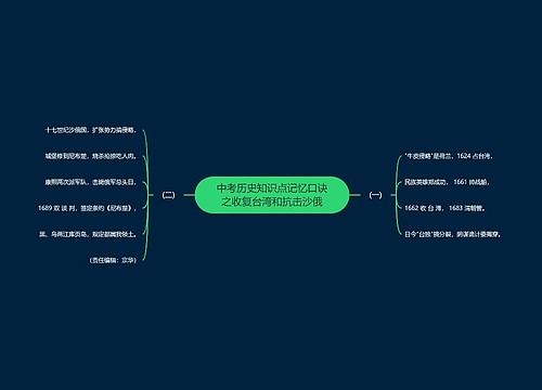 中考历史知识点记忆口诀之收复台湾和抗击沙俄