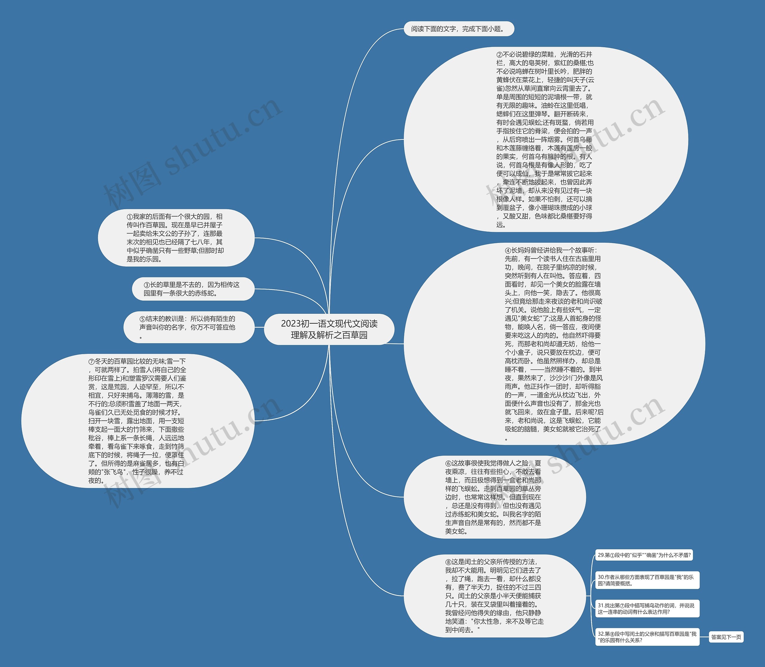 2023初一语文现代文阅读理解及解析之百草园思维导图