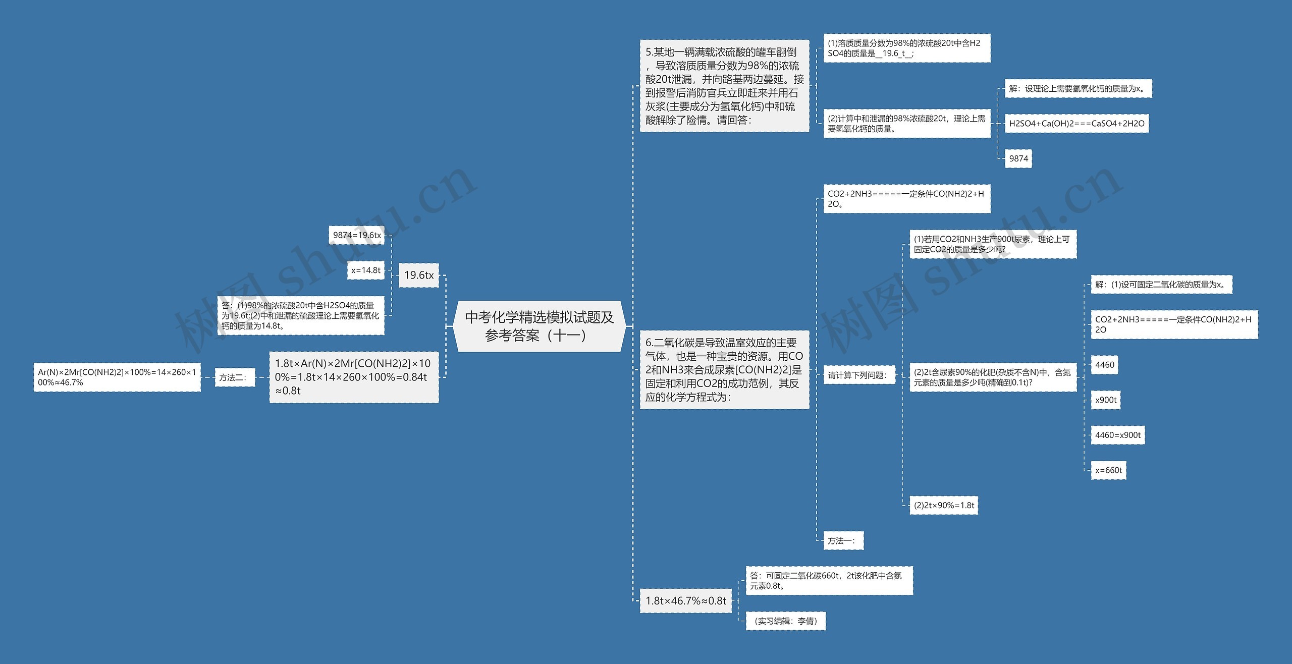 中考化学精选模拟试题及参考答案（十一）思维导图