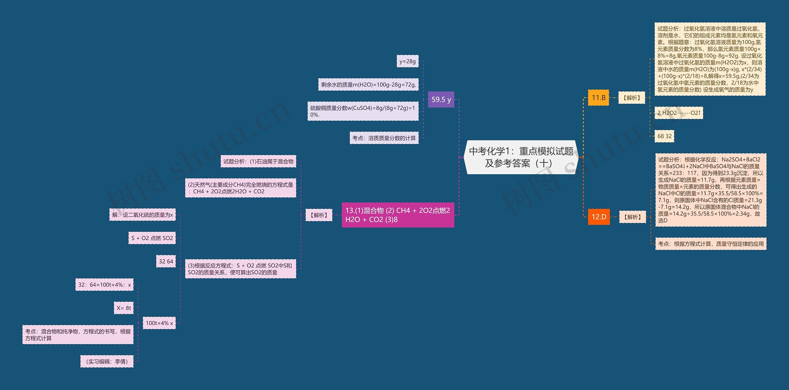 中考化学1：重点模拟试题及参考答案（十）思维导图