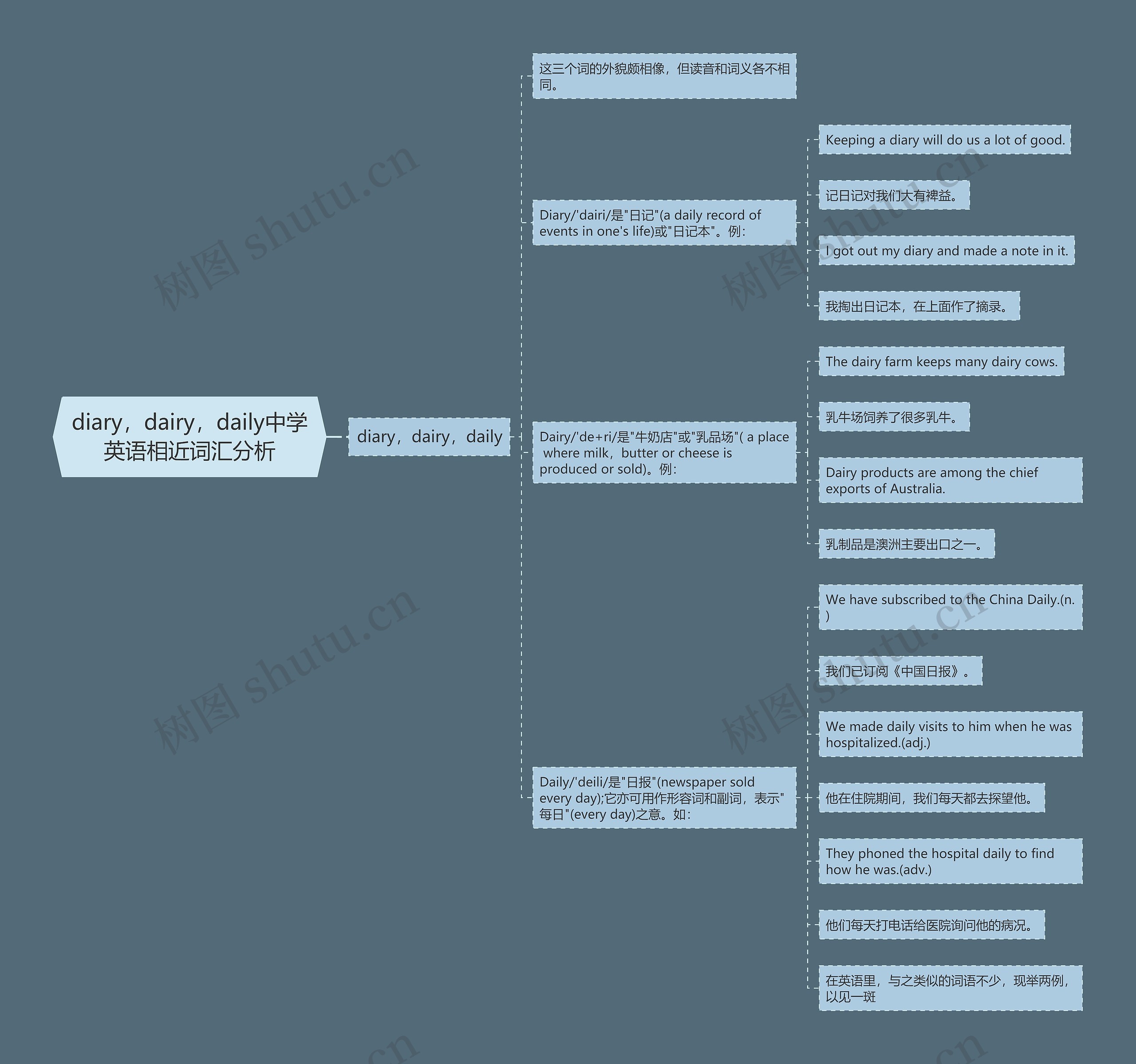 diary，dairy，daily中学英语相近词汇分析思维导图