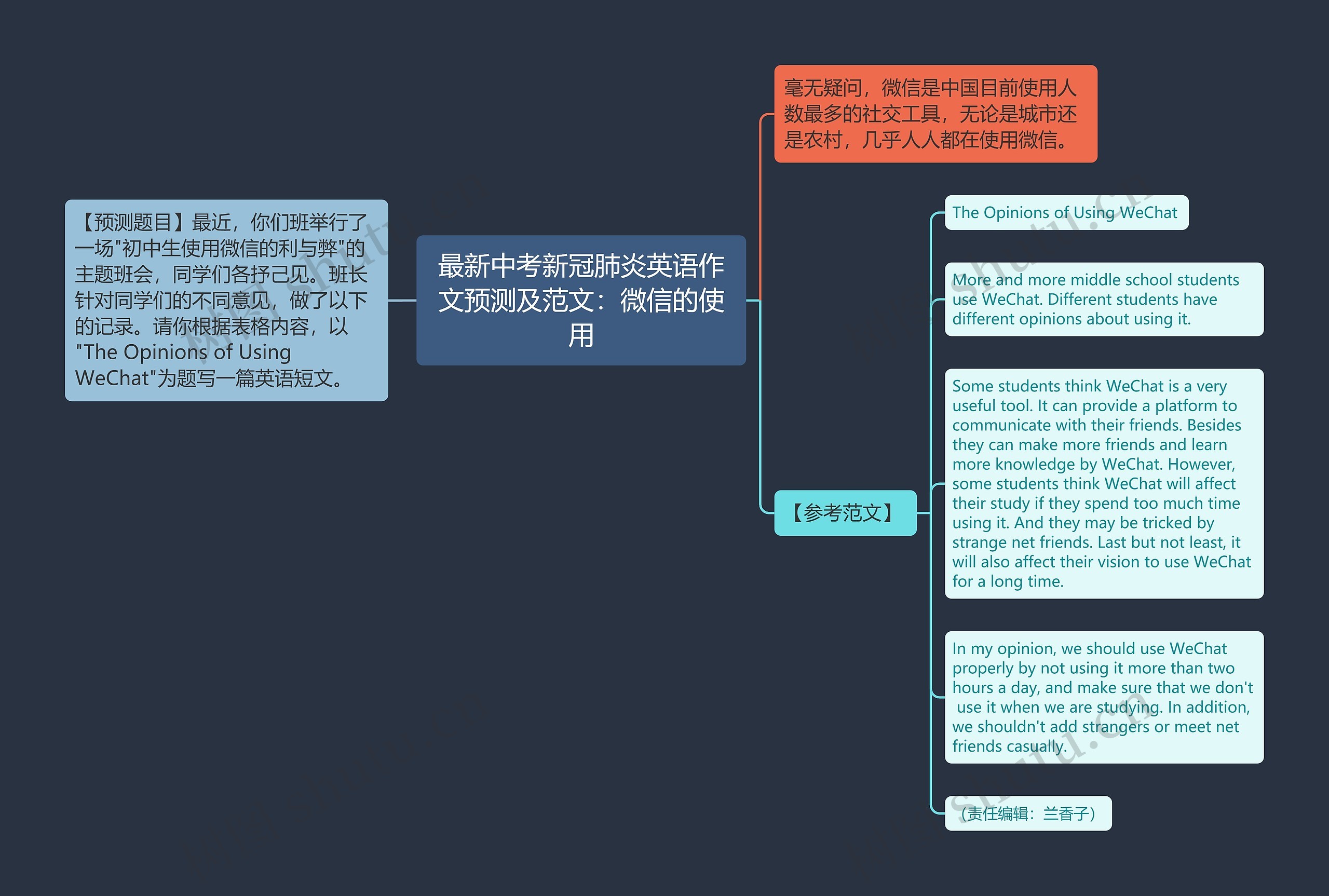 最新中考新冠肺炎英语作文预测及范文：微信的使用思维导图