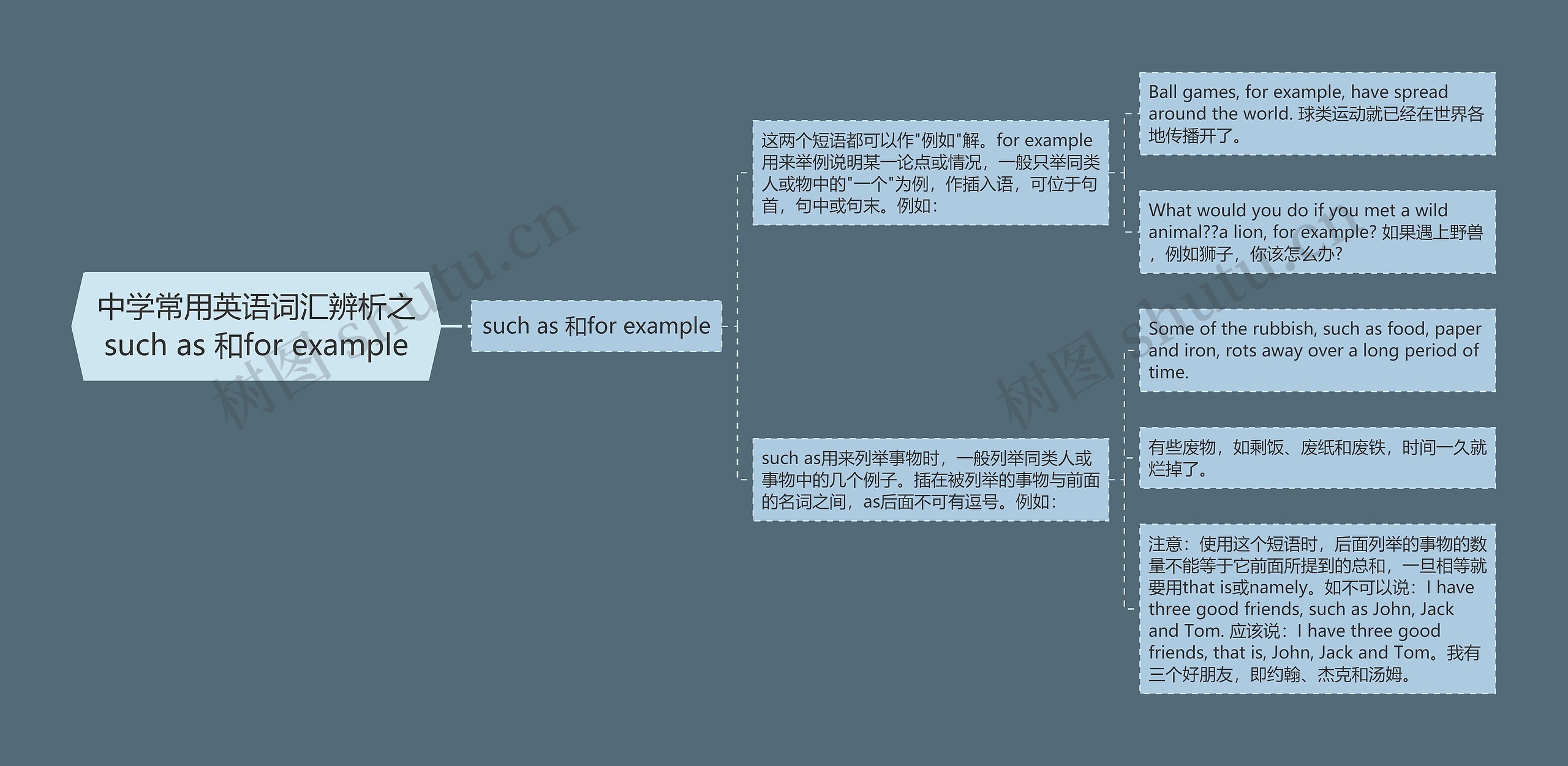 中学常用英语词汇辨析之such as 和for example思维导图