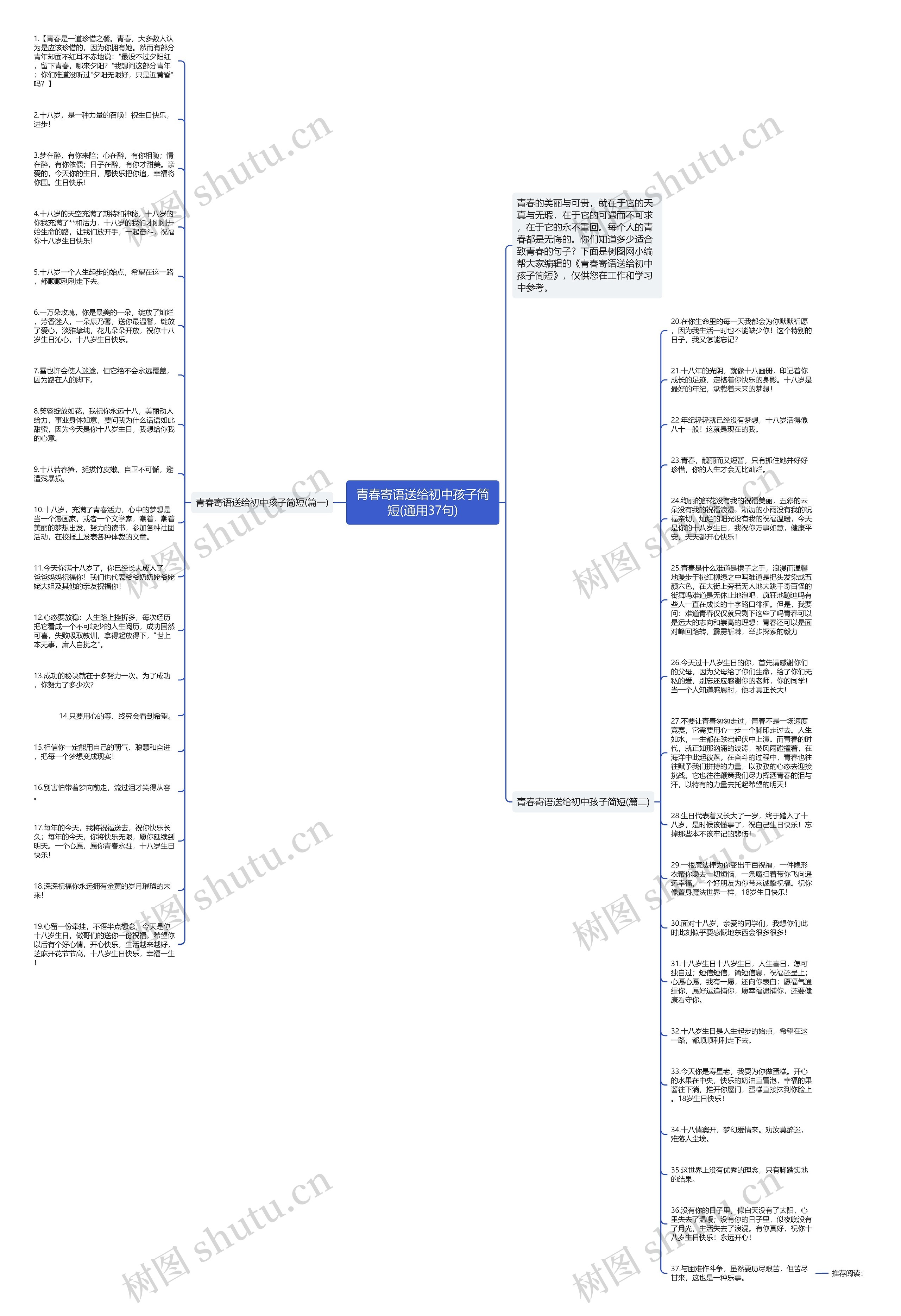青春寄语送给初中孩子简短(通用37句)思维导图