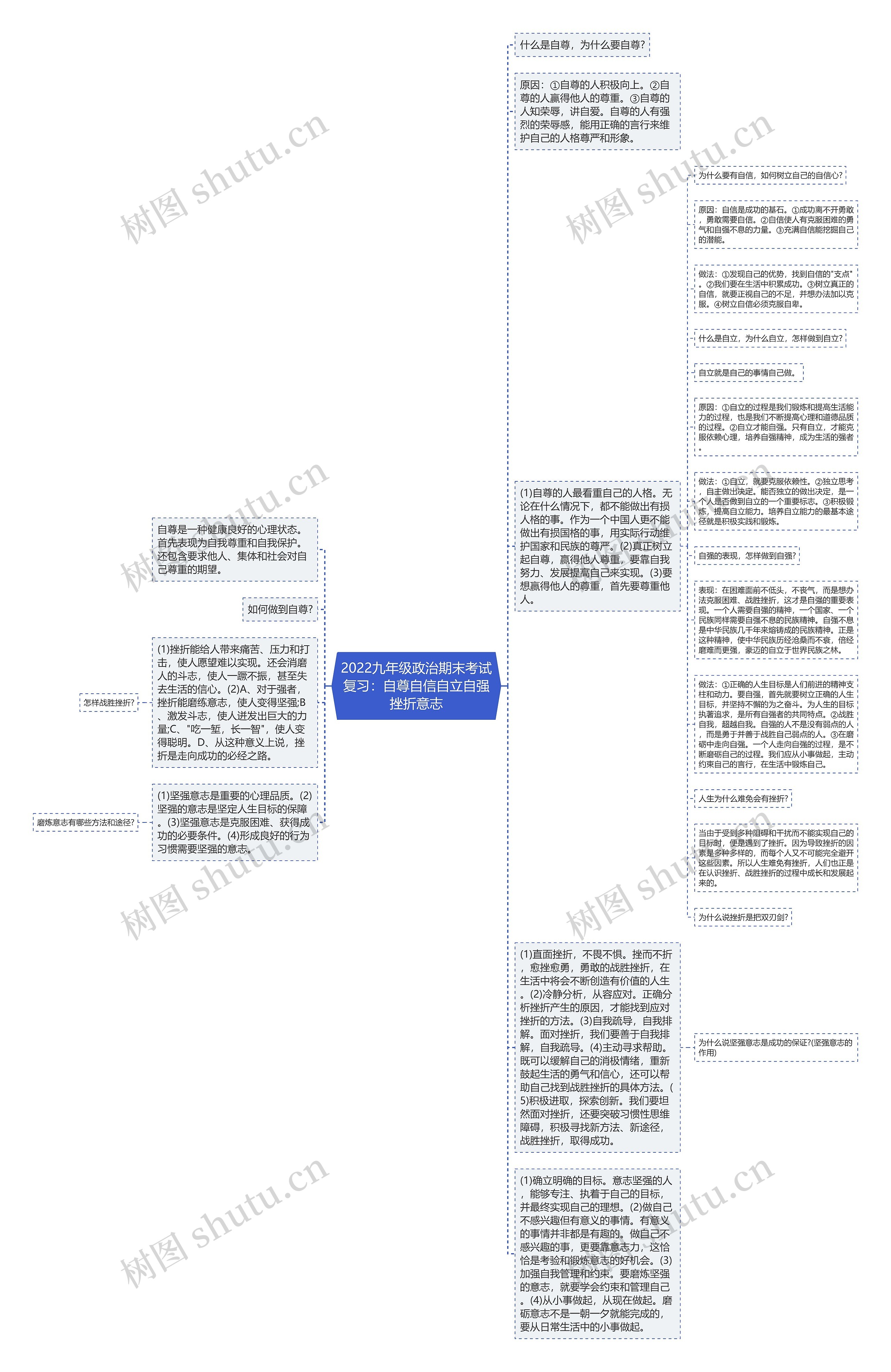 2022九年级政治期末考试复习：自尊自信自立自强挫折意志思维导图
