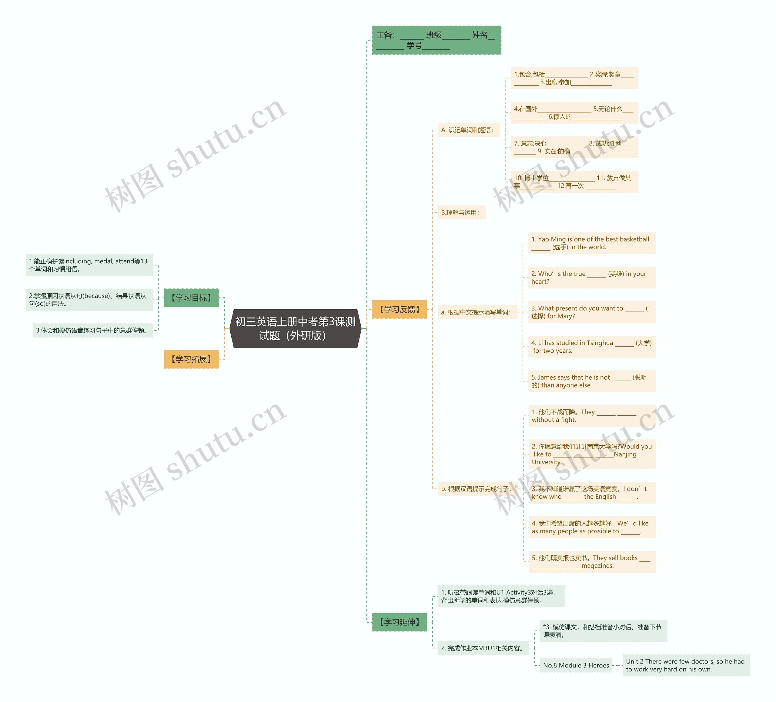 初三英语上册中考第3课测试题（外研版）思维导图