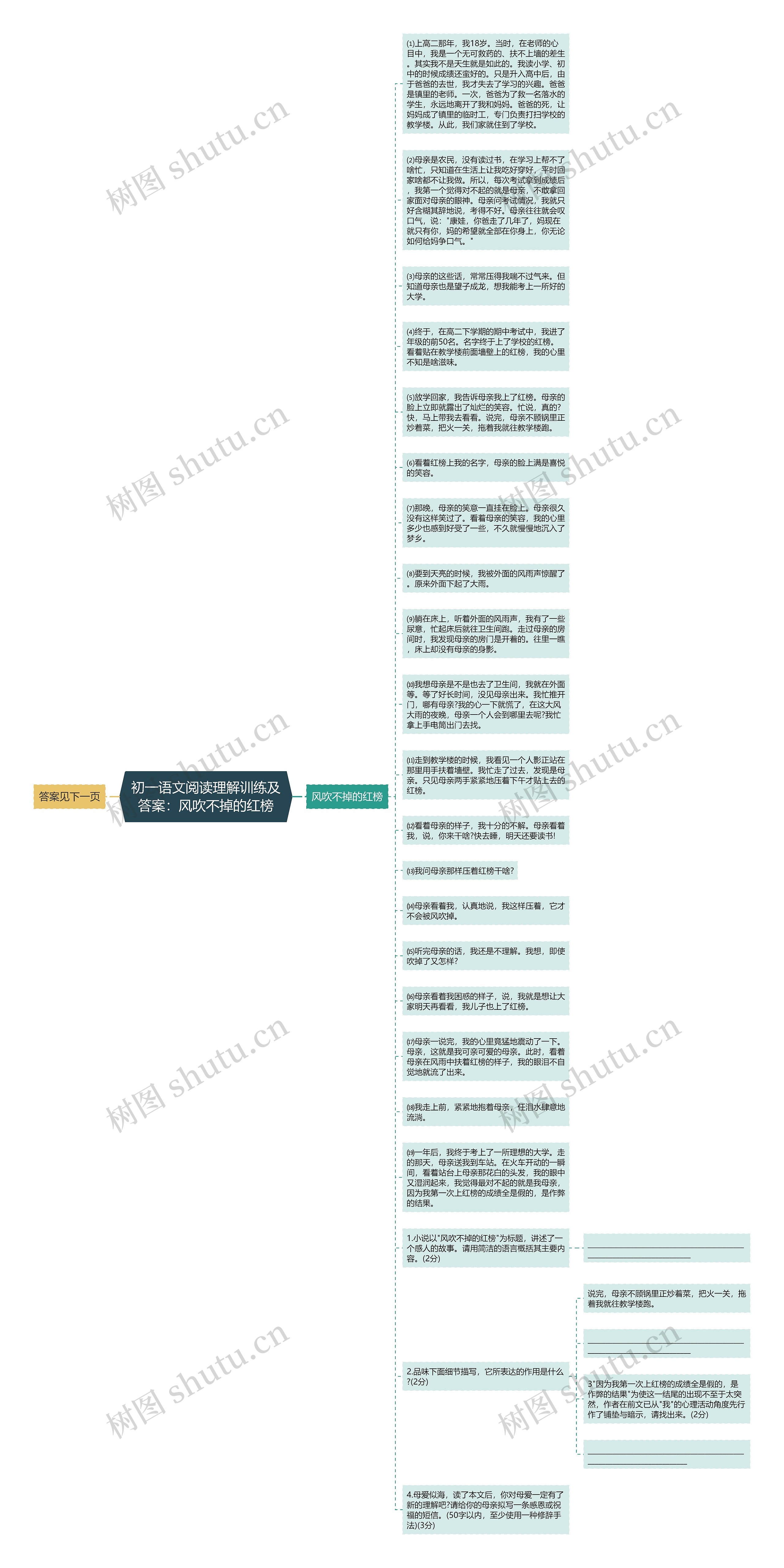 初一语文阅读理解训练及答案：风吹不掉的红榜思维导图