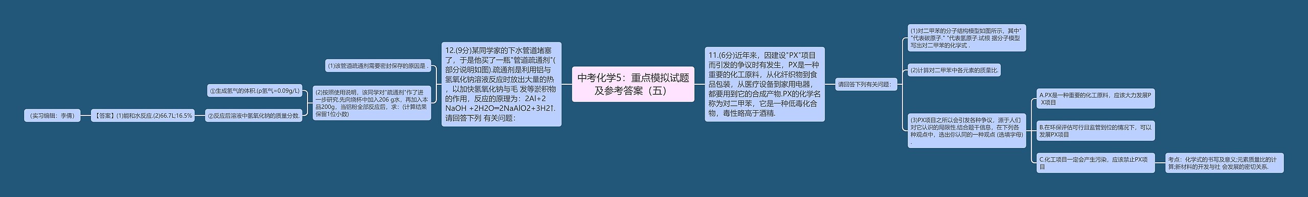 中考化学5：重点模拟试题及参考答案（五）思维导图