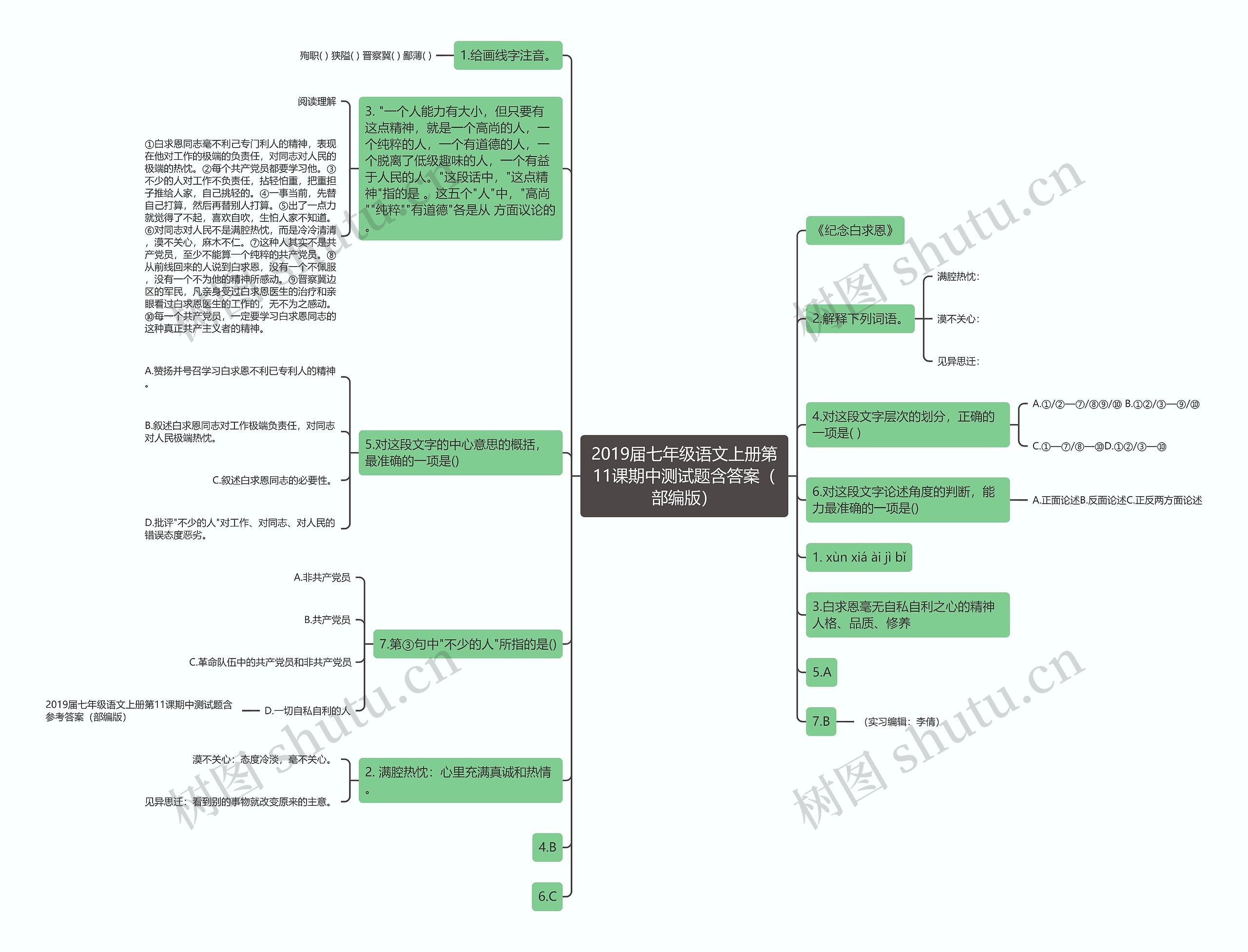 2019届七年级语文上册第11课期中测试题含答案（部编版）思维导图