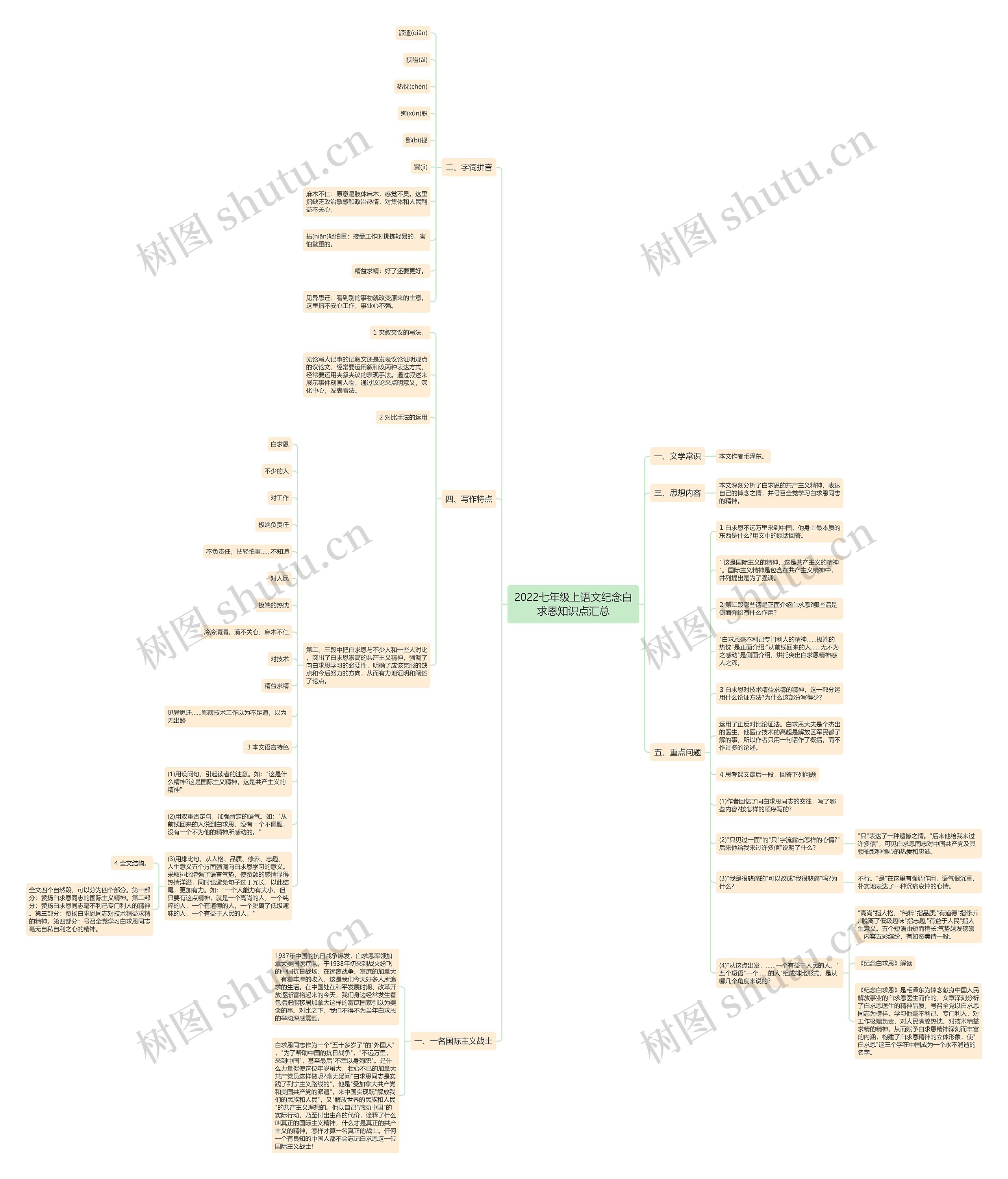 2022七年级上语文纪念白求恩知识点汇总思维导图