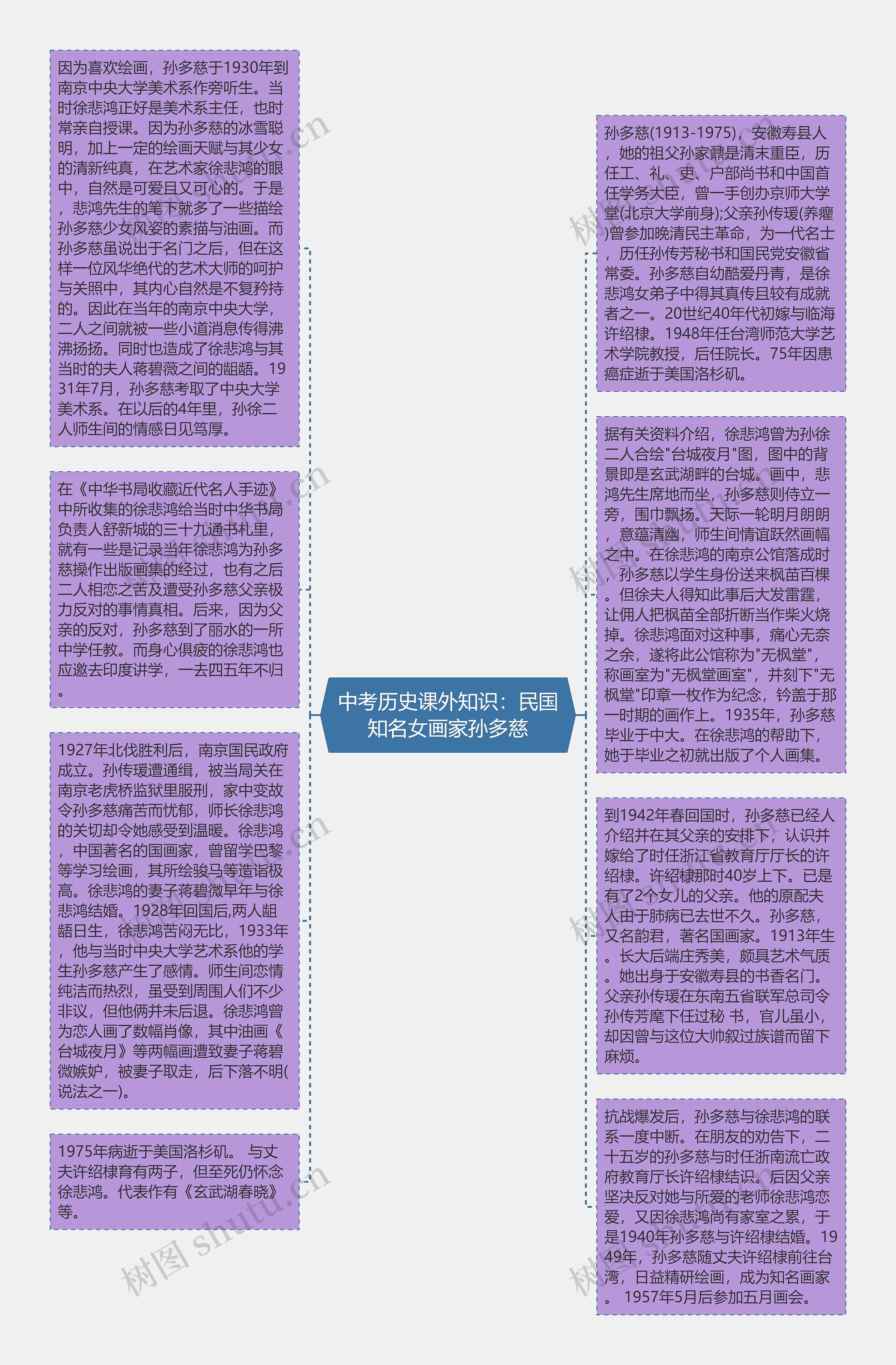 中考历史课外知识：民国知名女画家孙多慈思维导图