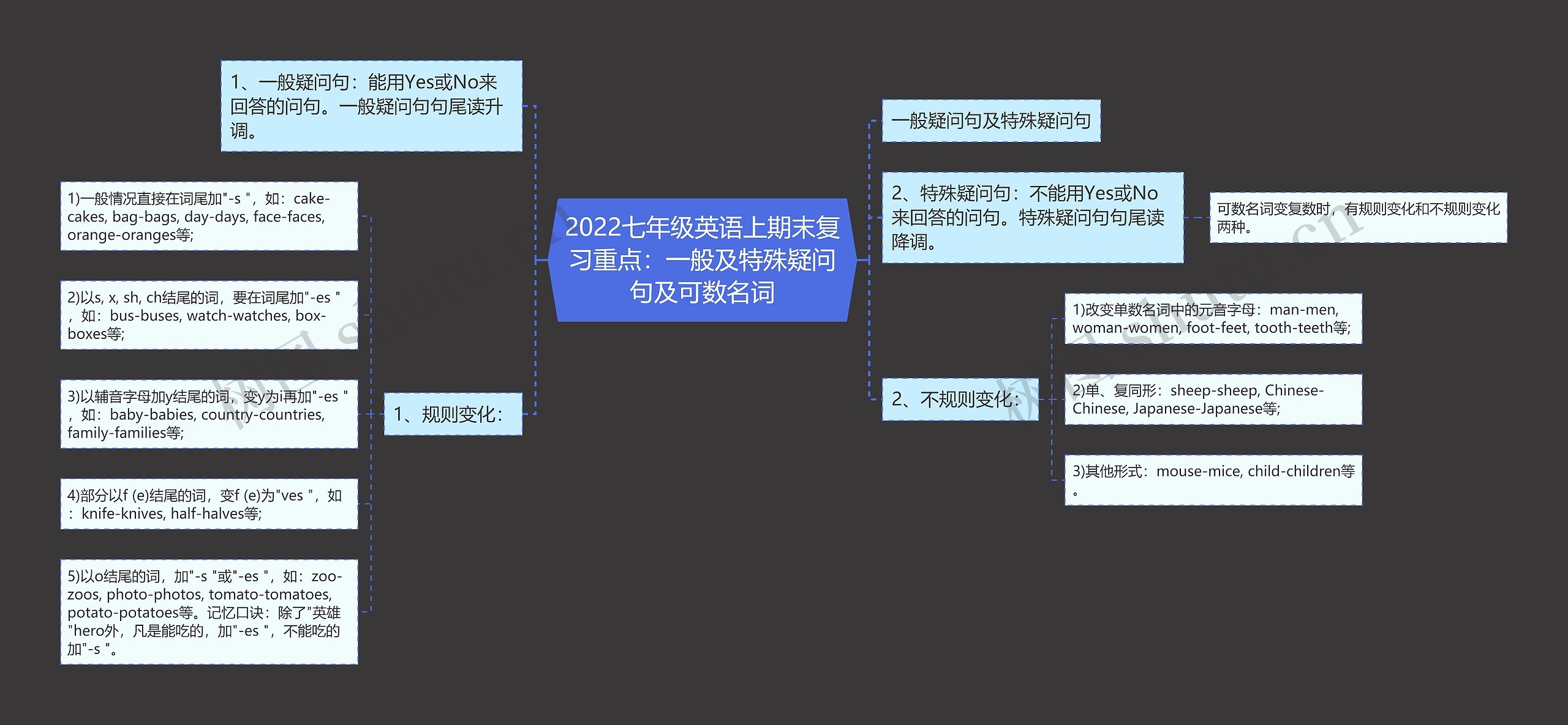 2022七年级英语上期末复习重点：一般及特殊疑问句及可数名词思维导图