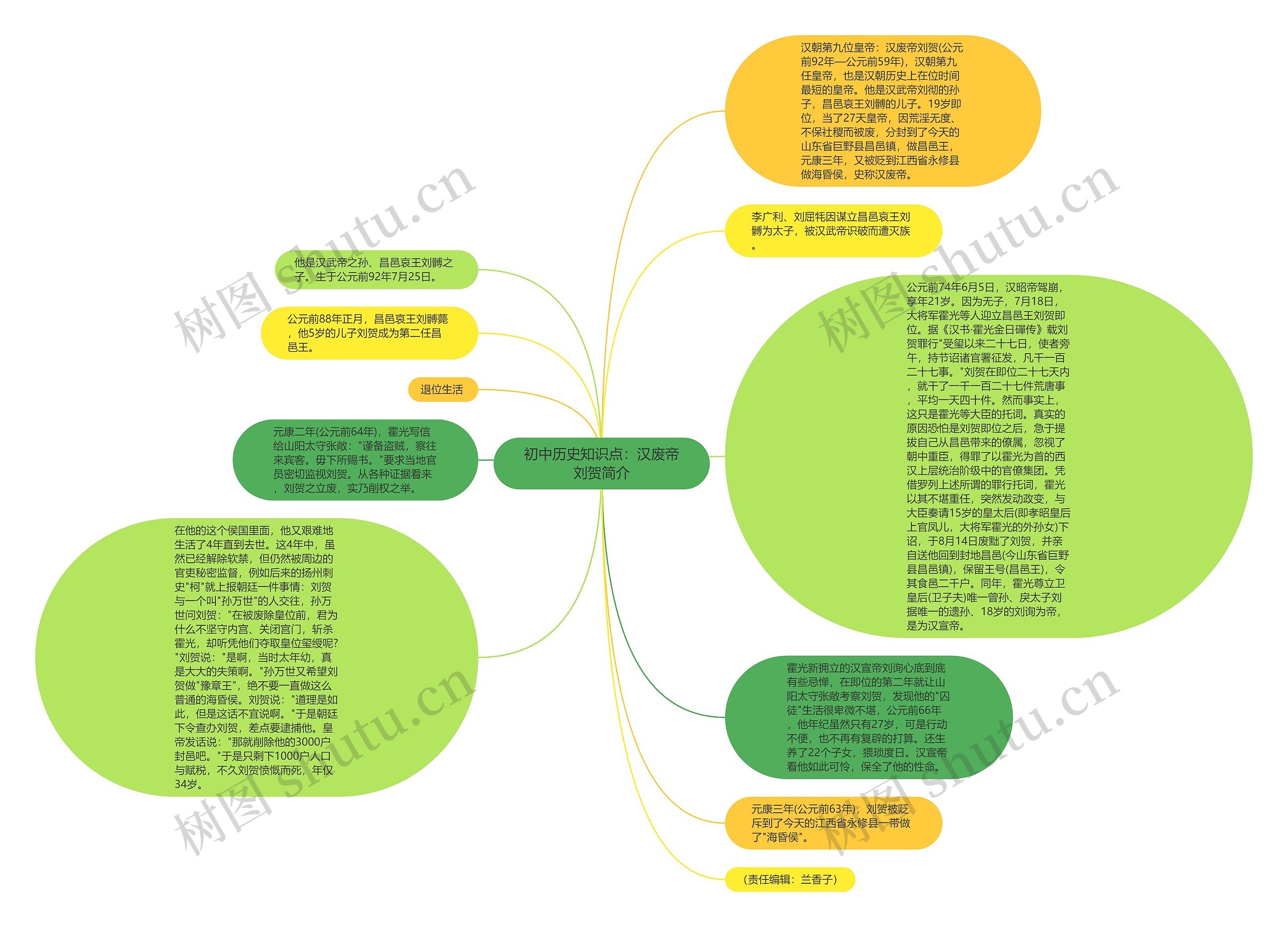 初中历史知识点：汉废帝刘贺简介思维导图
