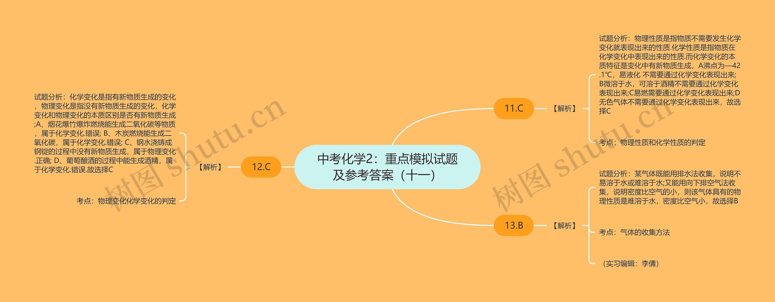 中考化学2：重点模拟试题及参考答案（十一）思维导图