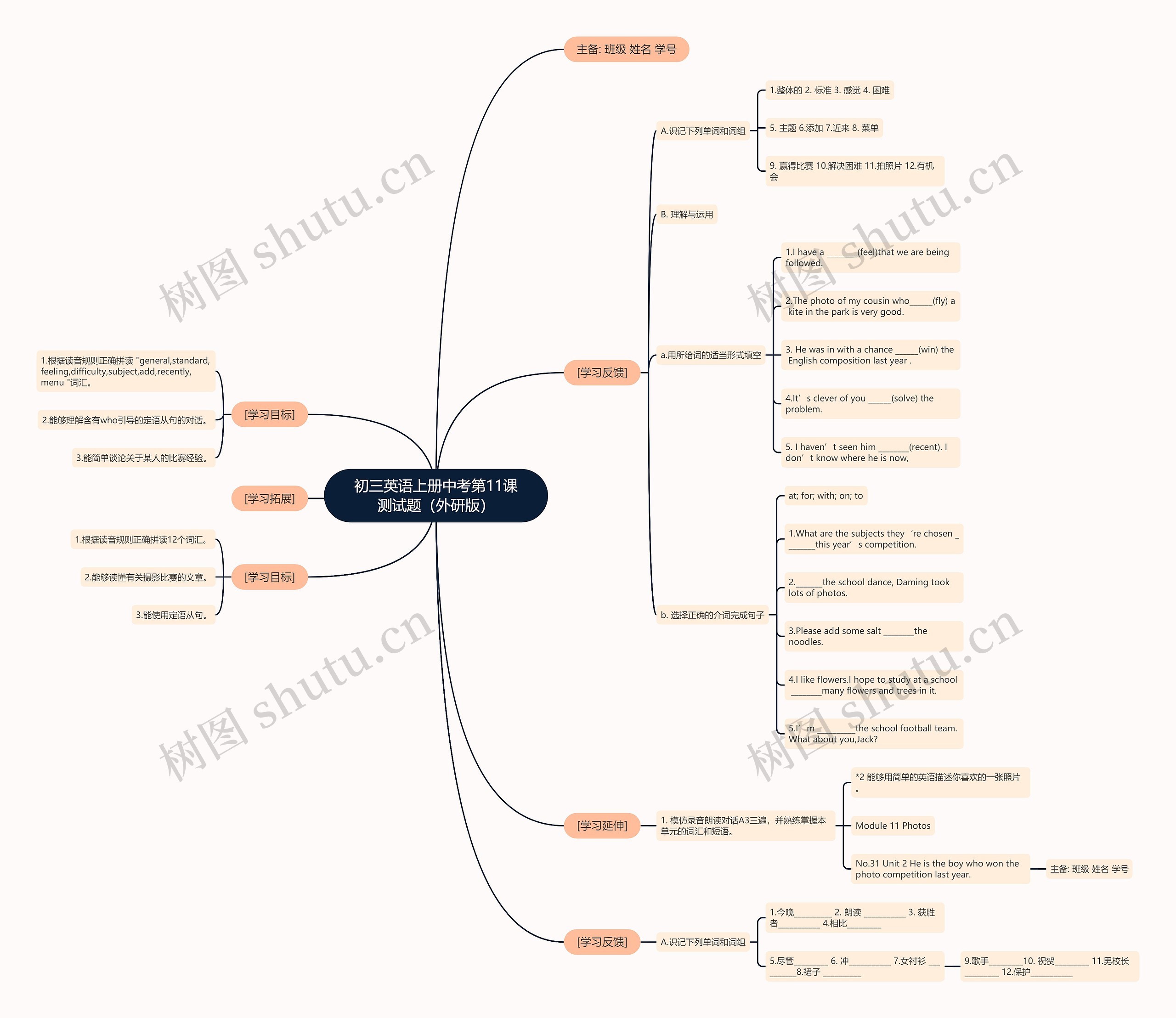 初三英语上册中考第11课测试题（外研版）思维导图