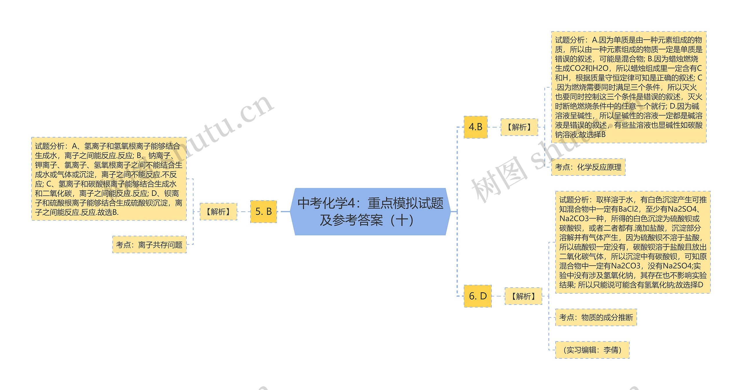 中考化学4：重点模拟试题及参考答案（十）思维导图