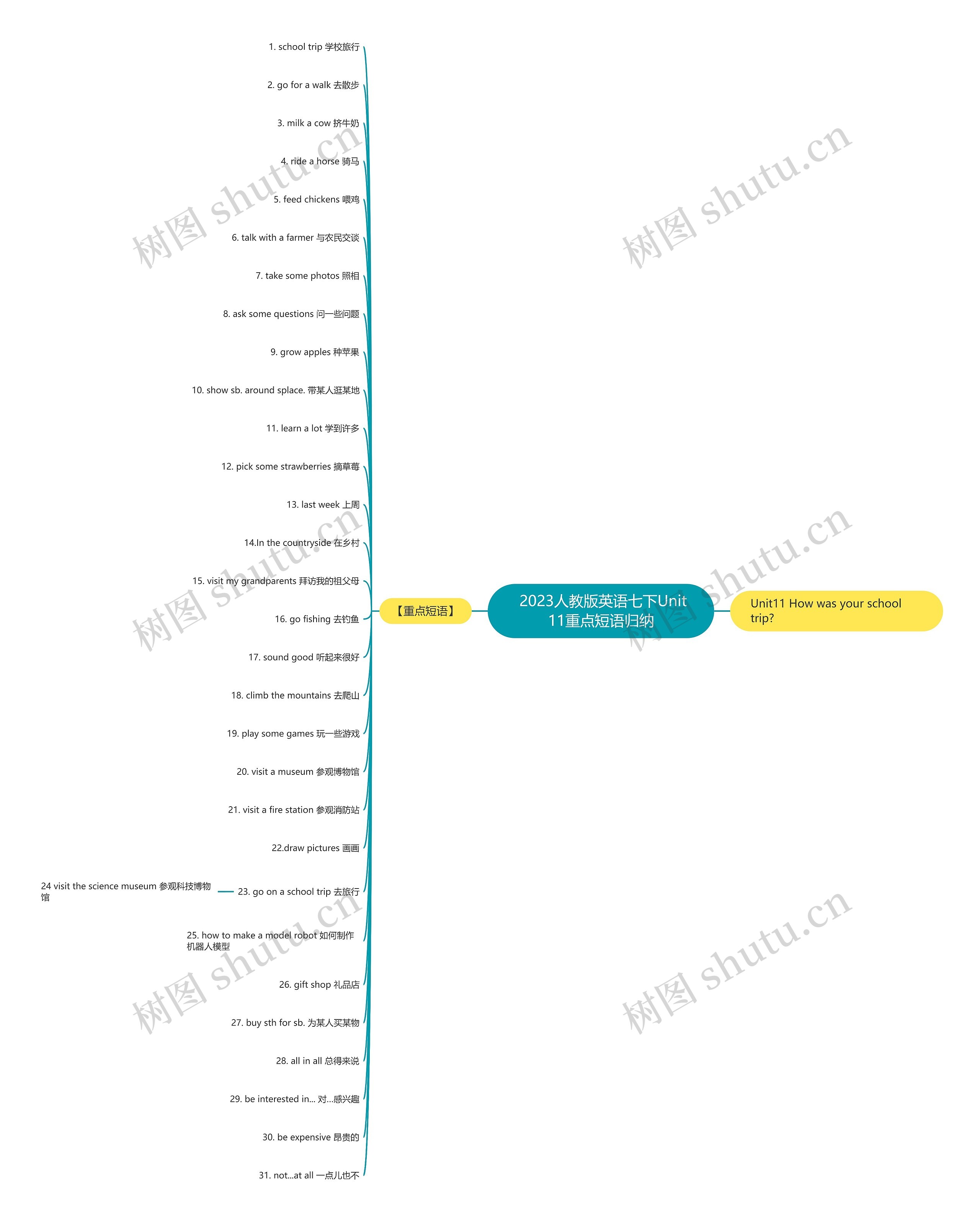  2023人教版英语七下Unit11重点短语归纳思维导图