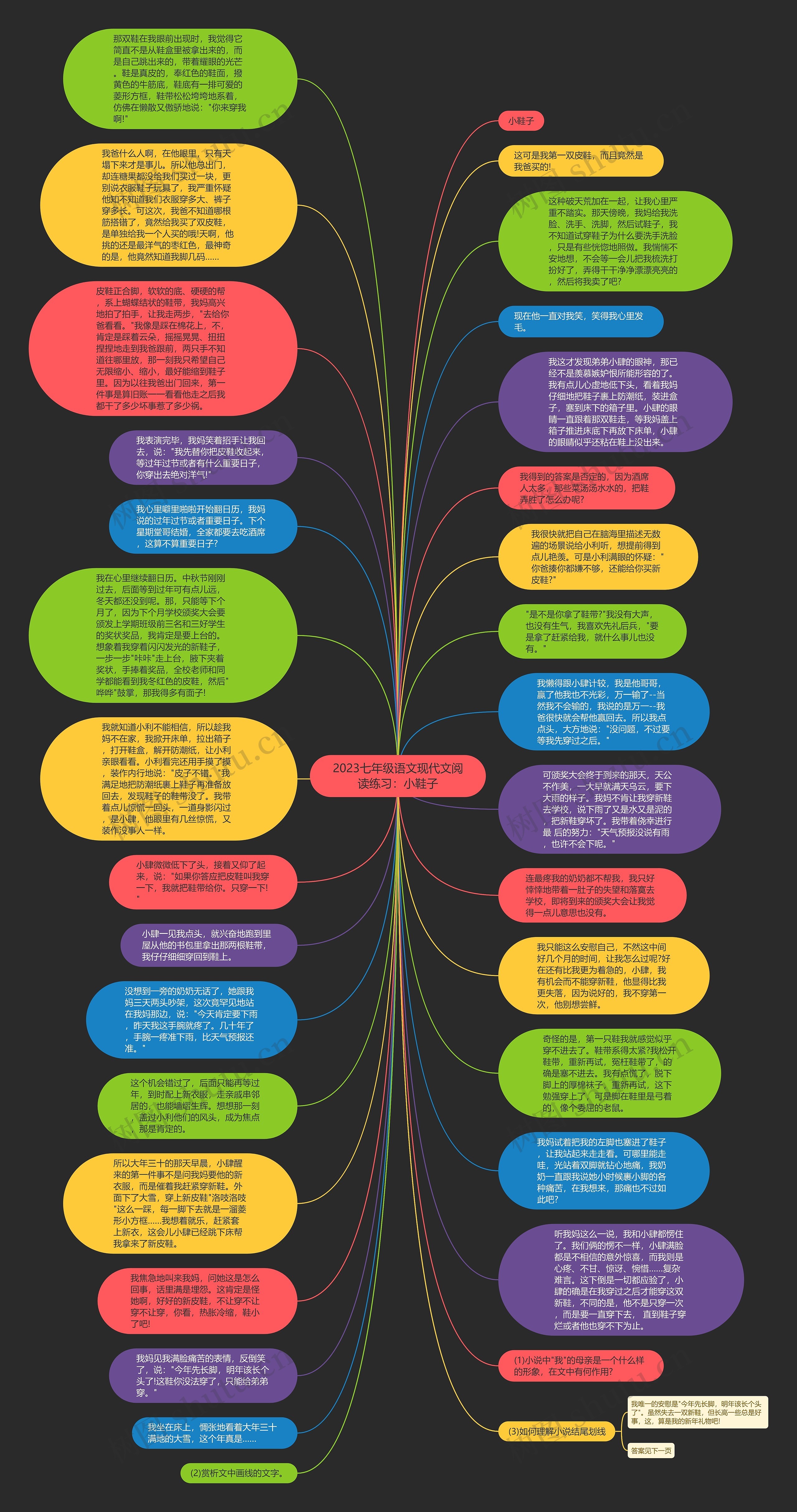 2023七年级语文现代文阅读练习：小鞋子思维导图