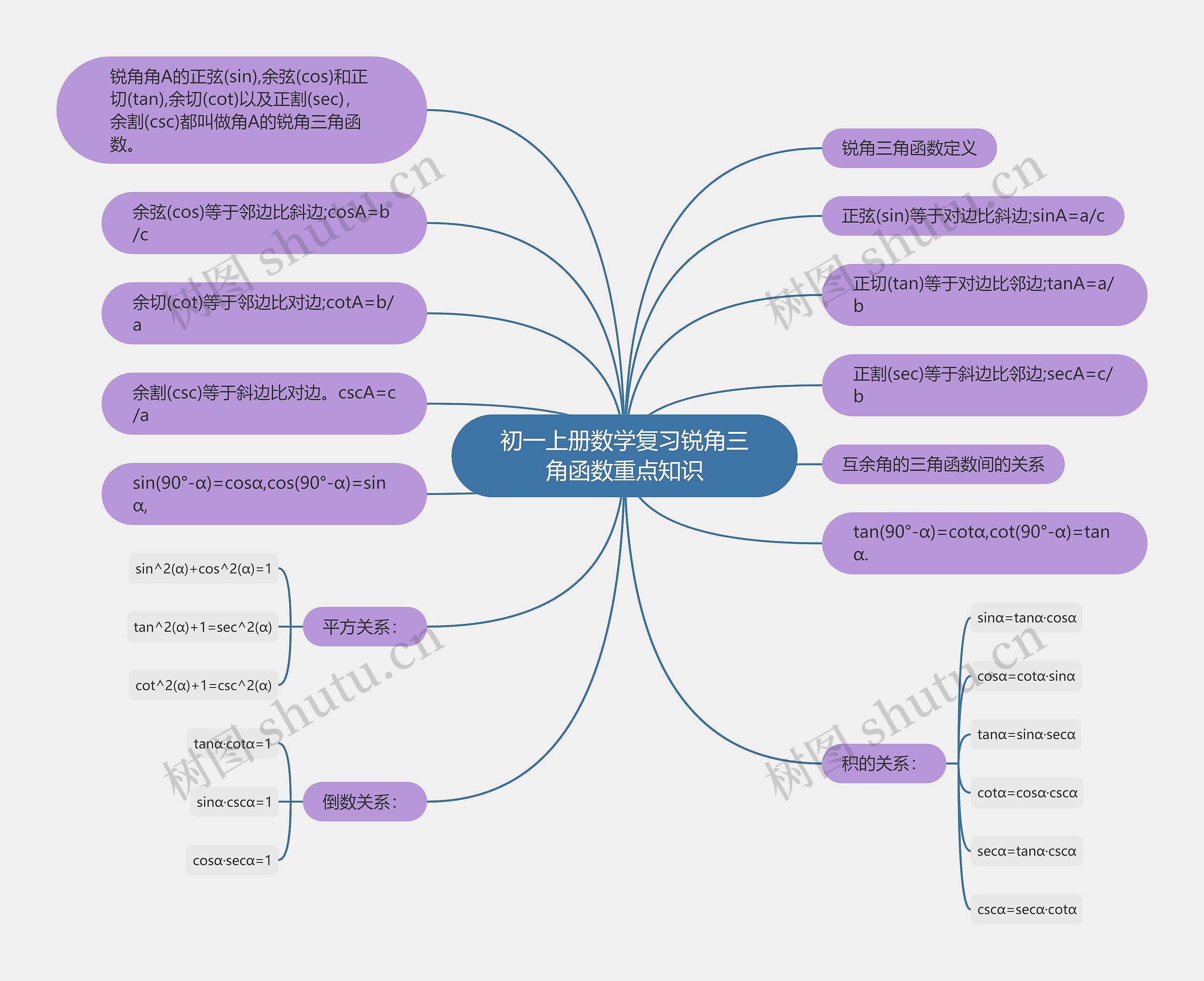初一上册数学复习锐角三角函数重点知识思维导图