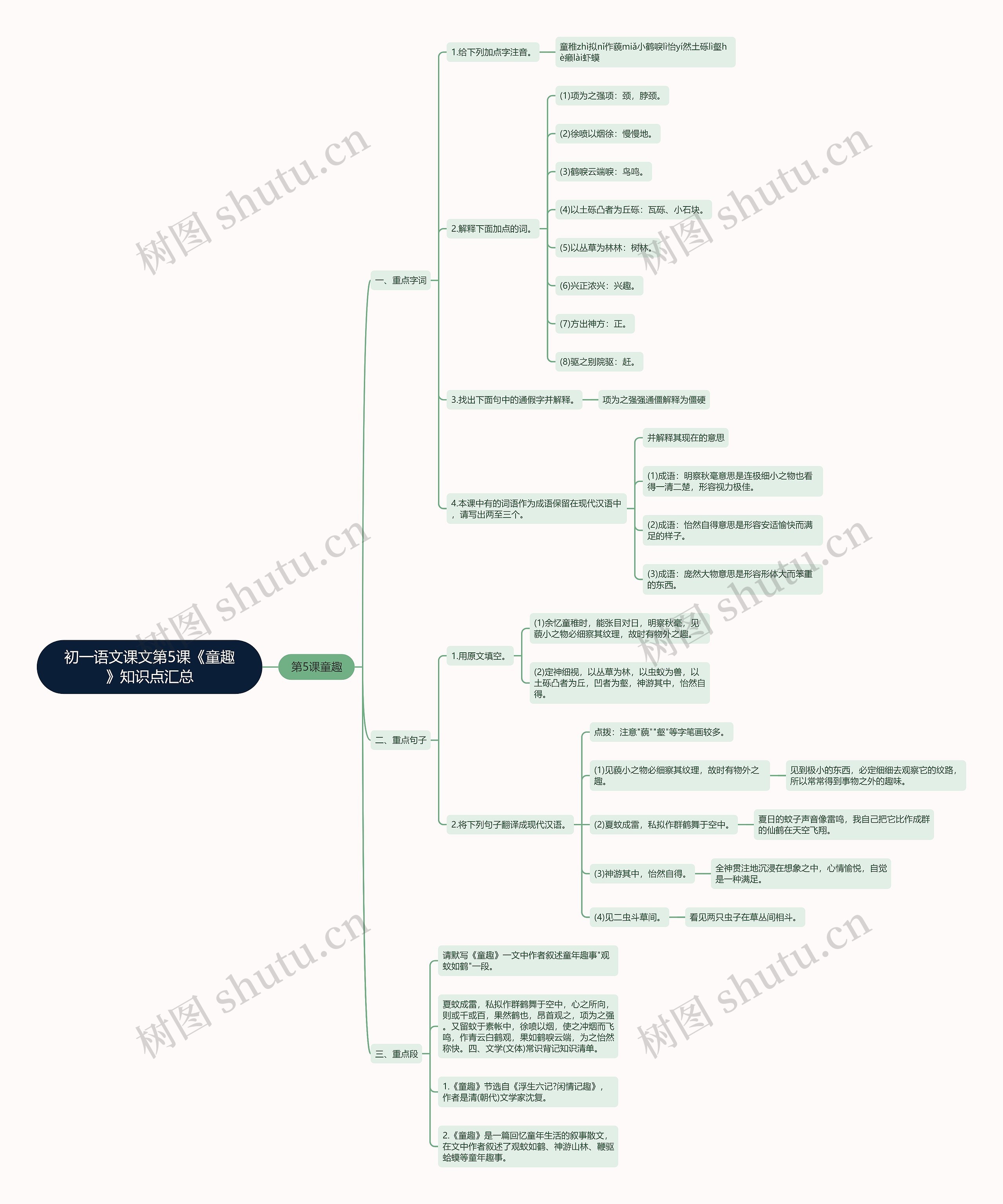 初一语文课文第5课《童趣》知识点汇总思维导图