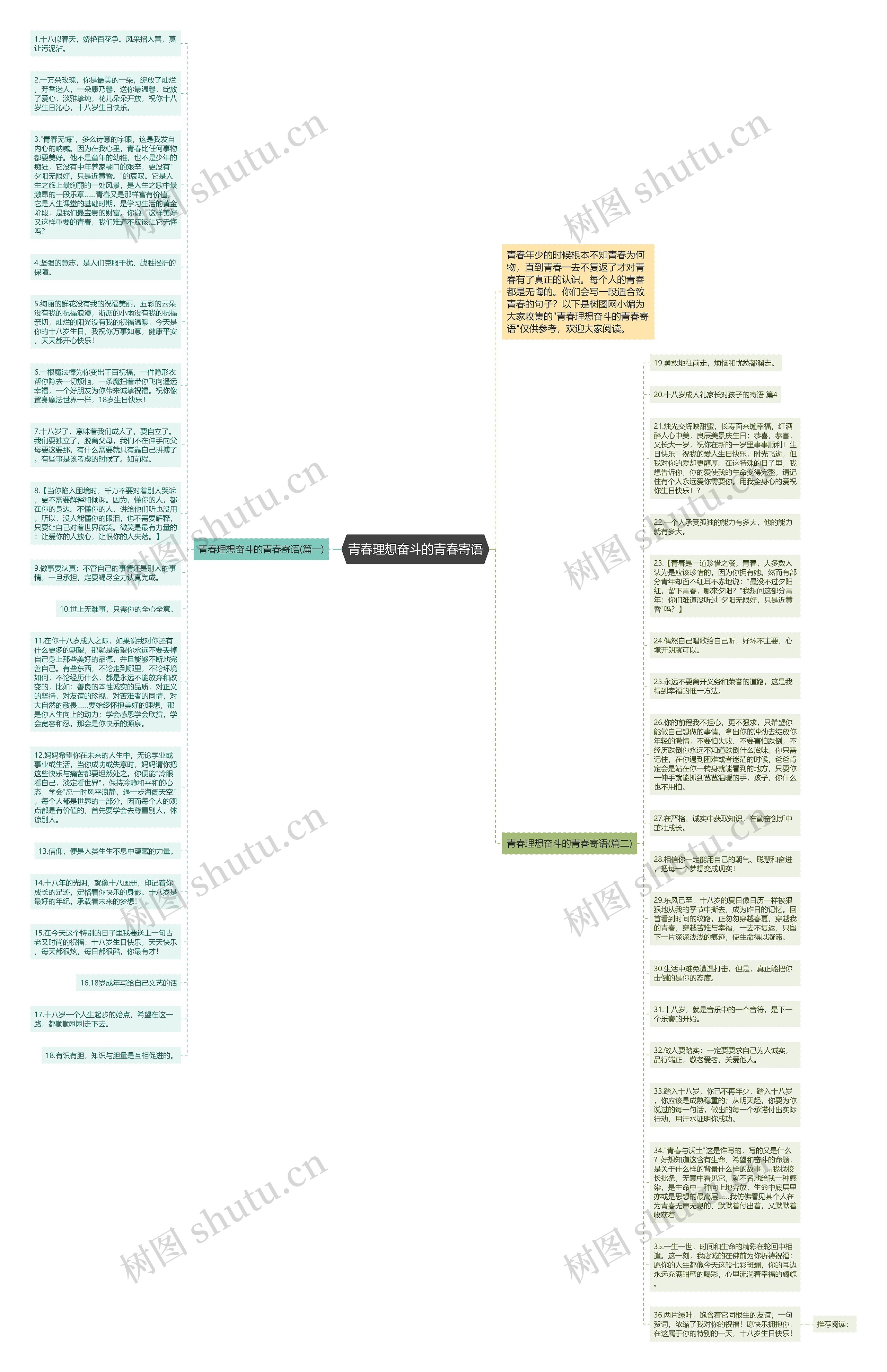 青春理想奋斗的青春寄语思维导图