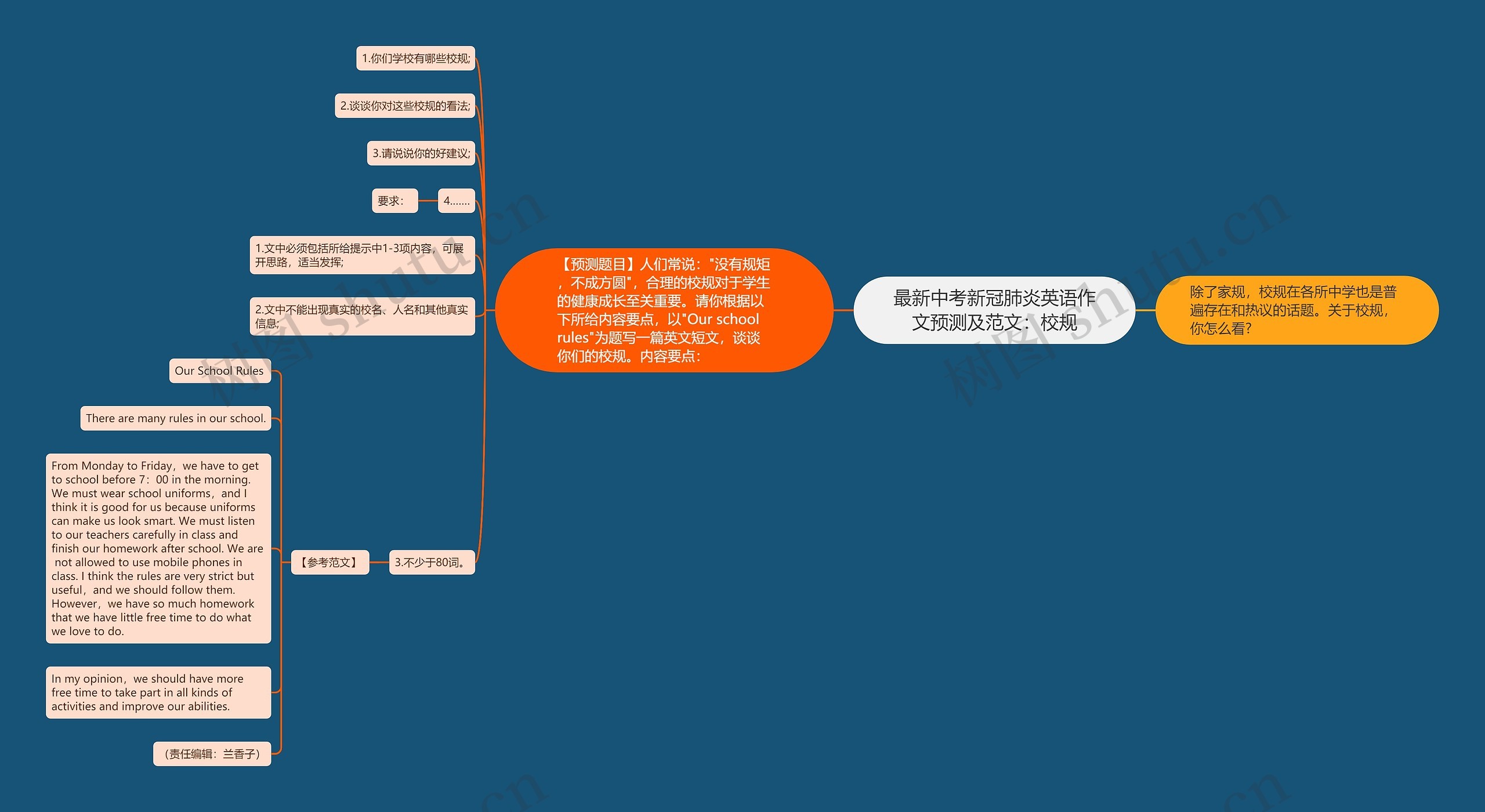 最新中考新冠肺炎英语作文预测及范文：校规思维导图