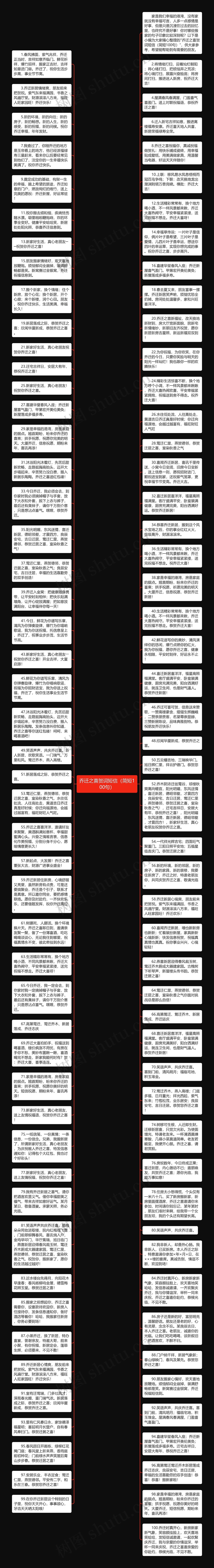 乔迁之喜贺词短信（简短100句）思维导图