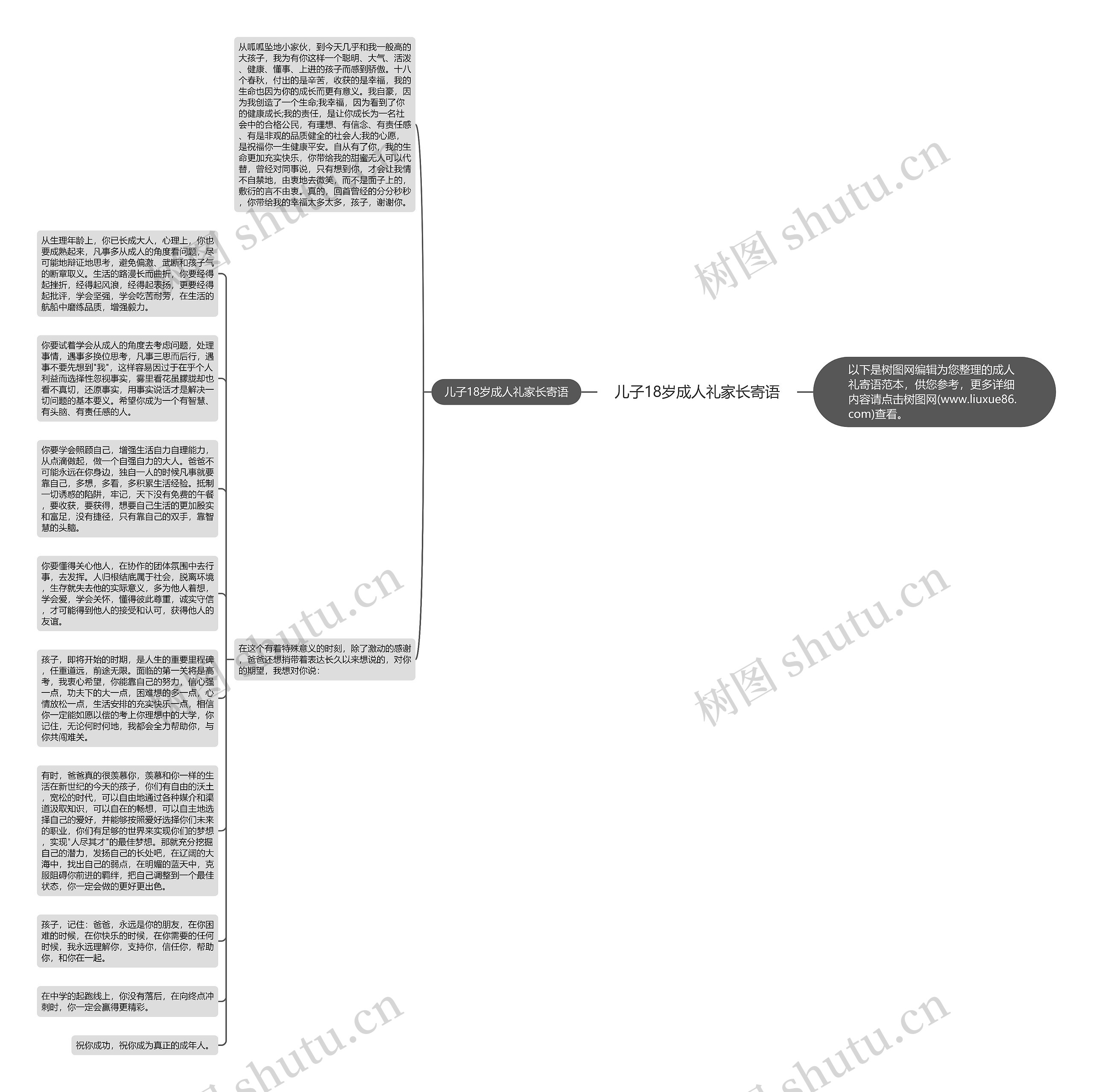 儿子18岁成人礼家长寄语思维导图